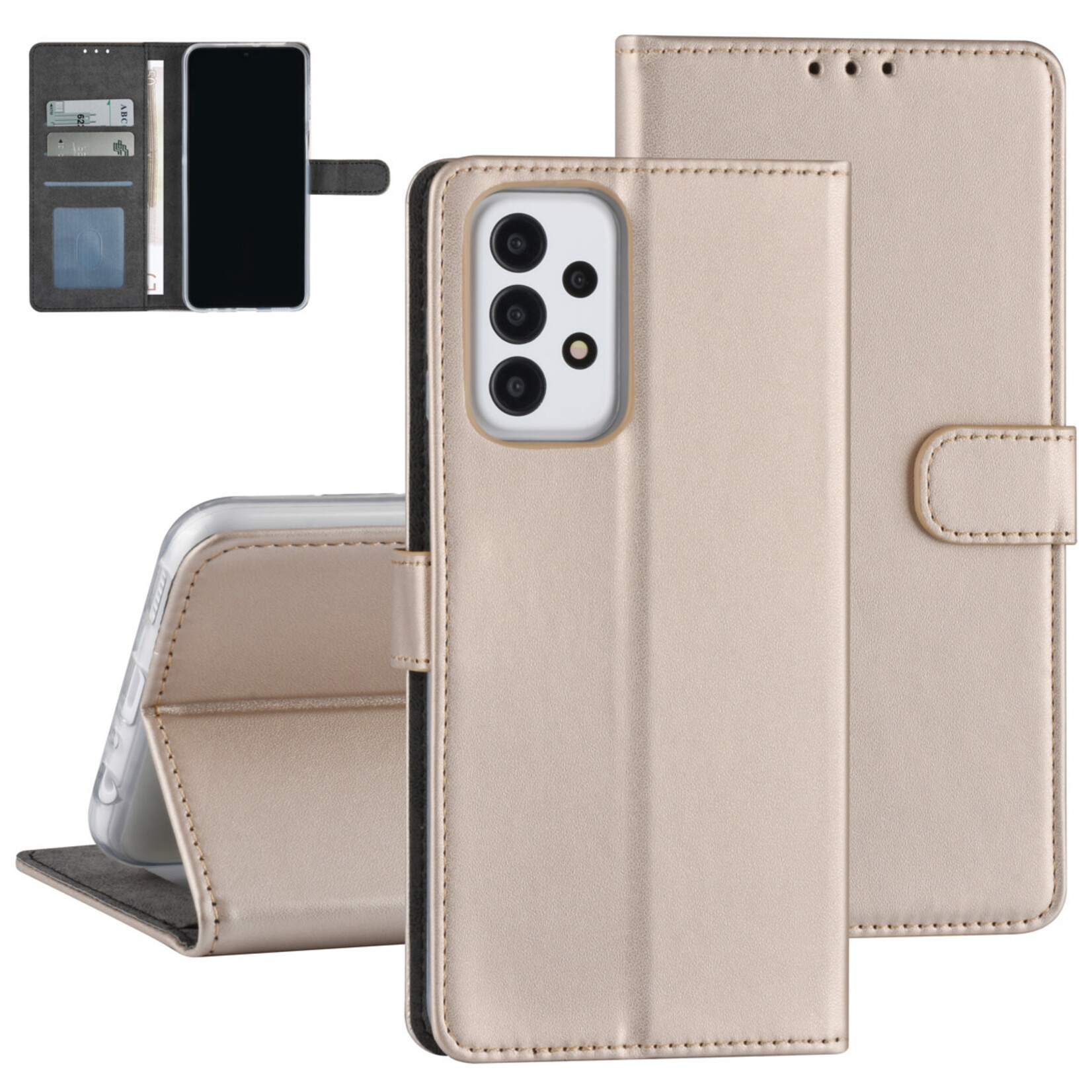 Samsung Galaxy A23 Book Case hoesje - Pasjeshouder voor 3 pasjes - Magneetsluiting - Goud