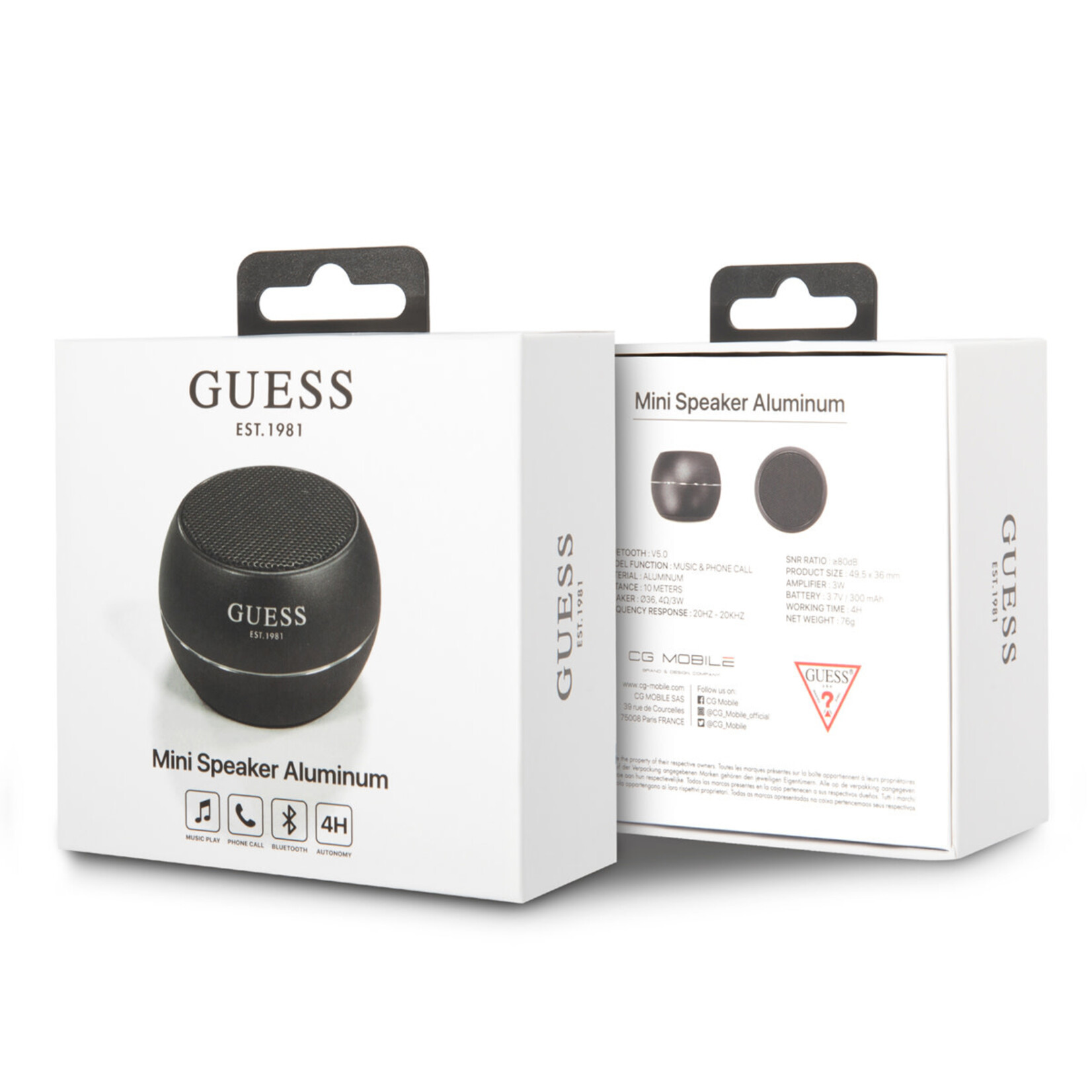 Guess Guess Mini Bluetooth Speaker - 3W vermogen en 4 uur speeltijd - Zwart