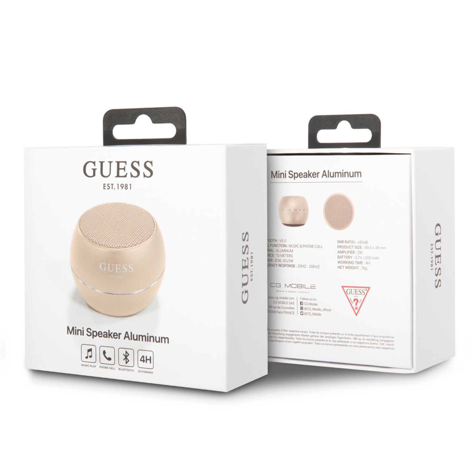 Guess Guess Mini Bluetooth Speaker - 3W vermogen en 4 uur speeltijd - Goud