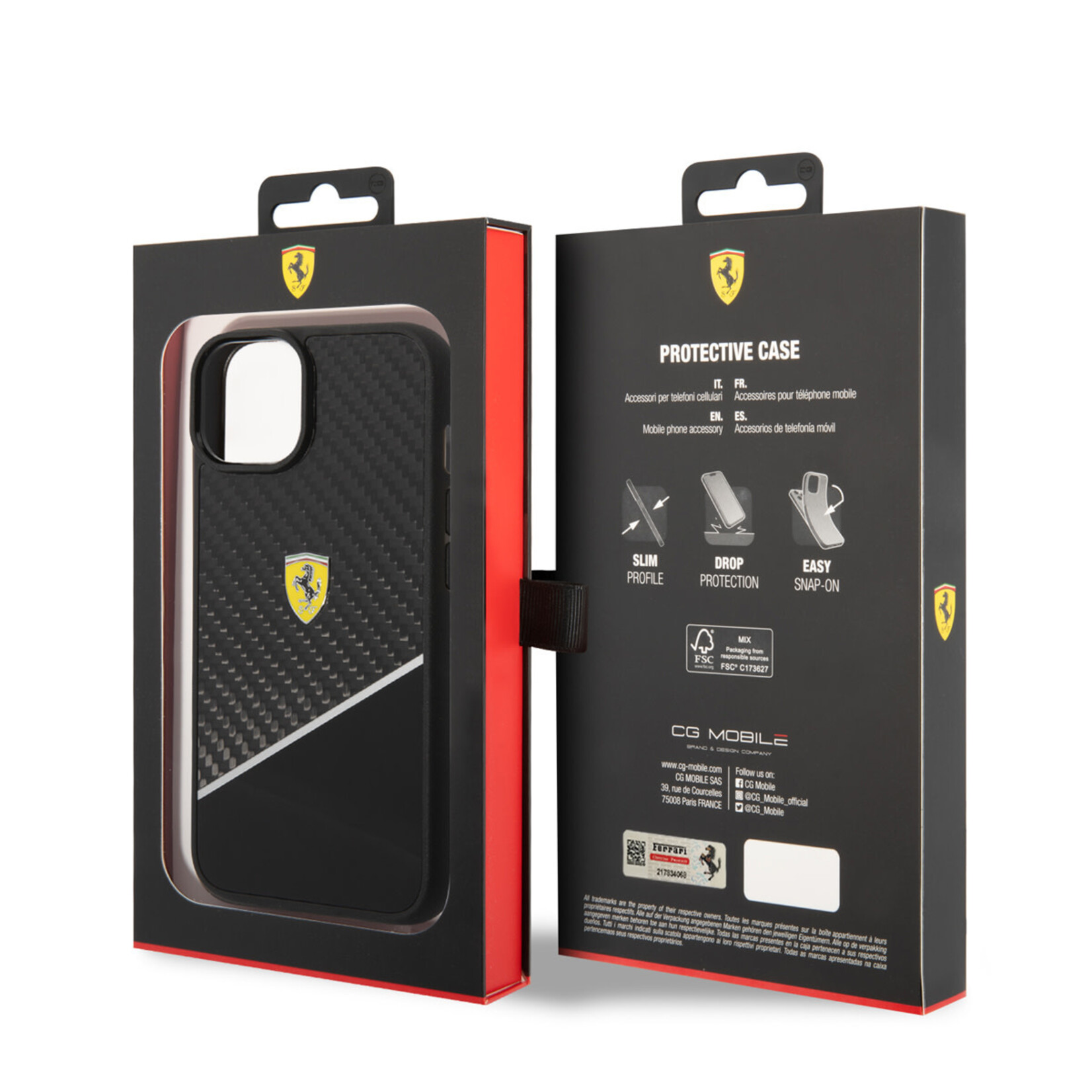 Ferrari Ferrari Apple iPhone 14 Polycarbonaat en TPU Back Cover Hoesje - Bescherm je Telefoon & Zwarte Kleur