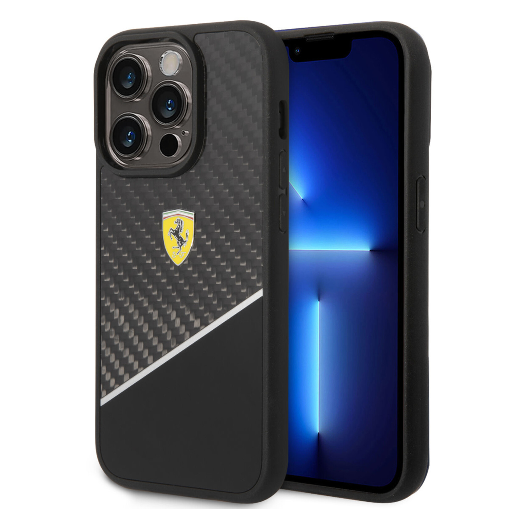 Ferrari Ferrari Apple iPhone 14 Pro Polycarbonaat & TPU Back Cover Hoesje - Bescherm je Telefoon - Zwart