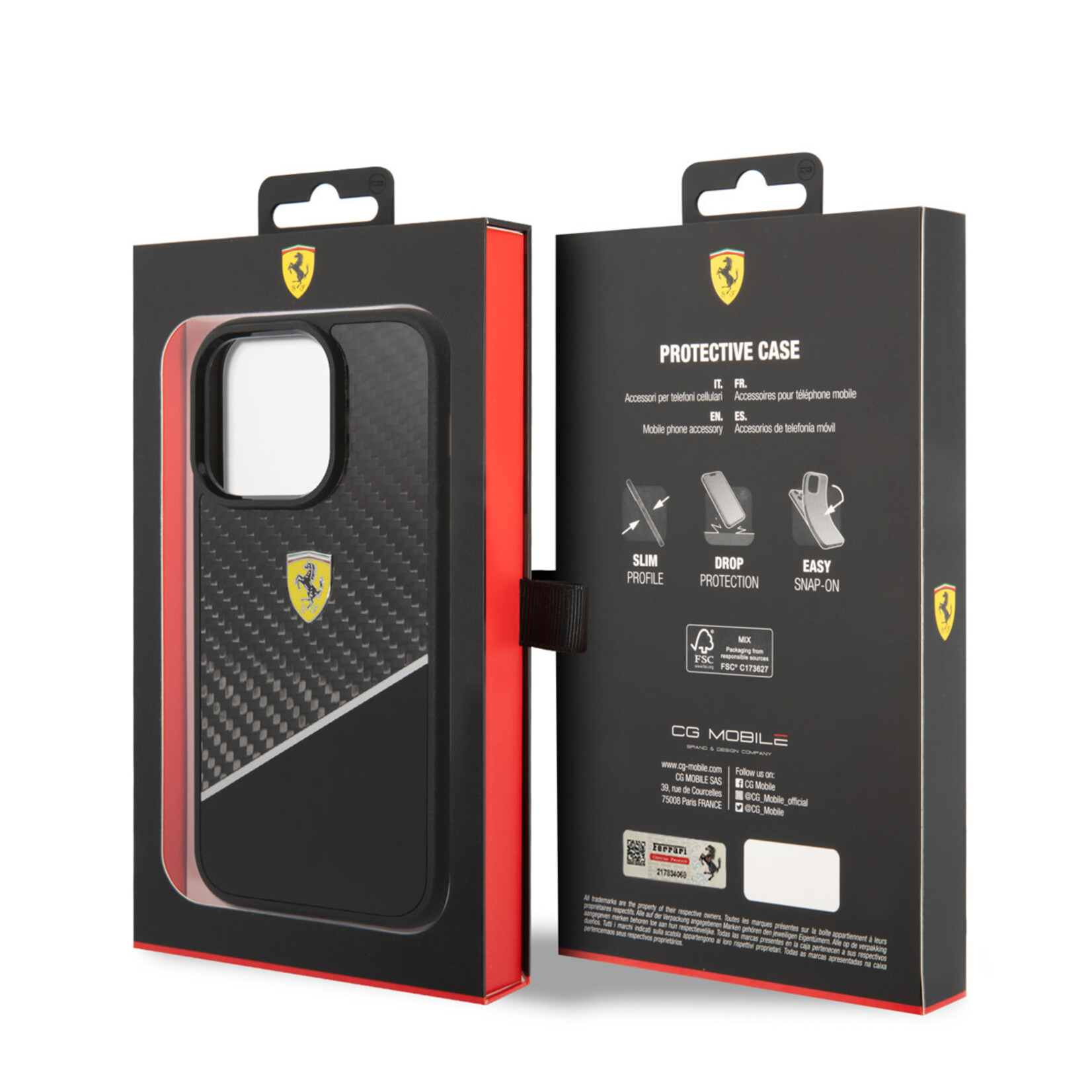 Ferrari Ferrari Apple iPhone 14 Pro Polycarbonaat & TPU Back Cover Hoesje - Bescherm je Telefoon - Zwart