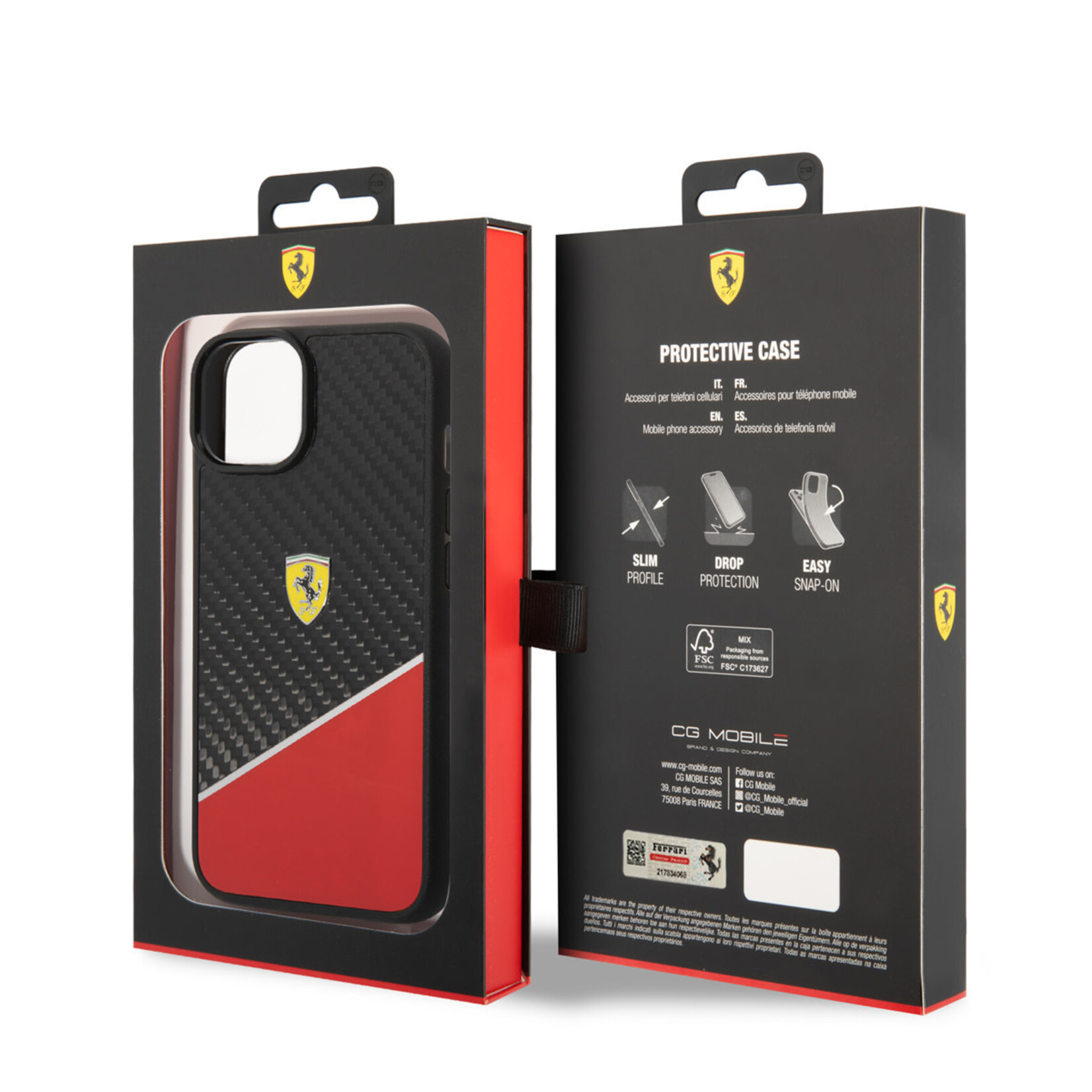 Ferrari Ferrari iPhone 14 Hoesje - Polycarbonaat & TPU - Beschermende Back Cover - Rood & Zwart