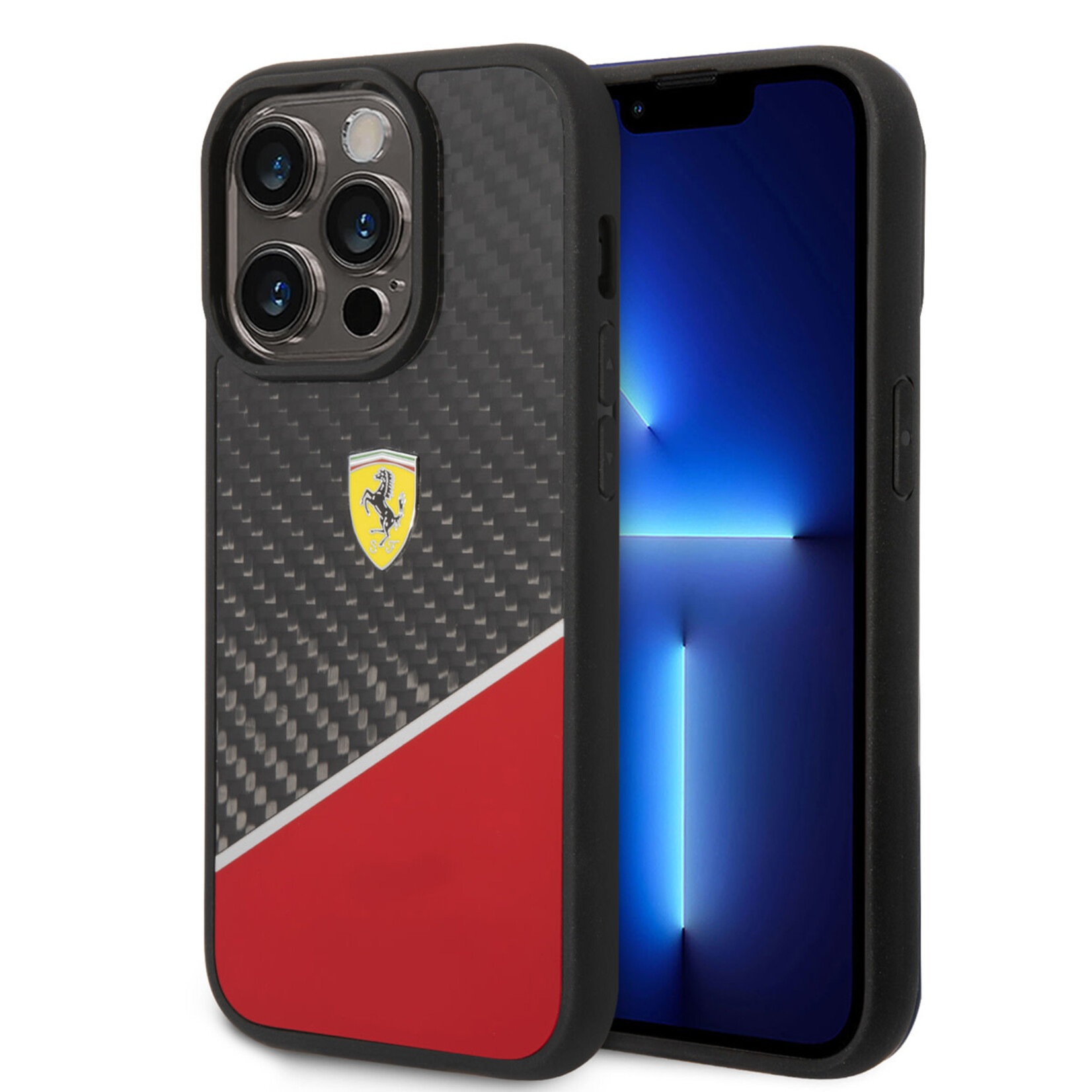 Ferrari Ferrari iPhone 14 Pro Hardcase Backcover - Carbon - Stripe - Rood