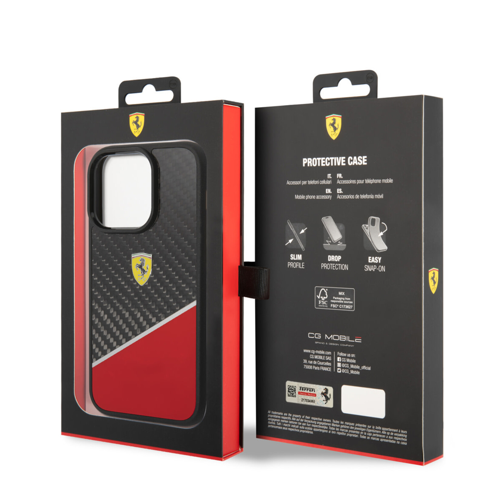 Ferrari Ferrari iPhone 14 Pro Hardcase Backcover - Carbon - Stripe - Rood