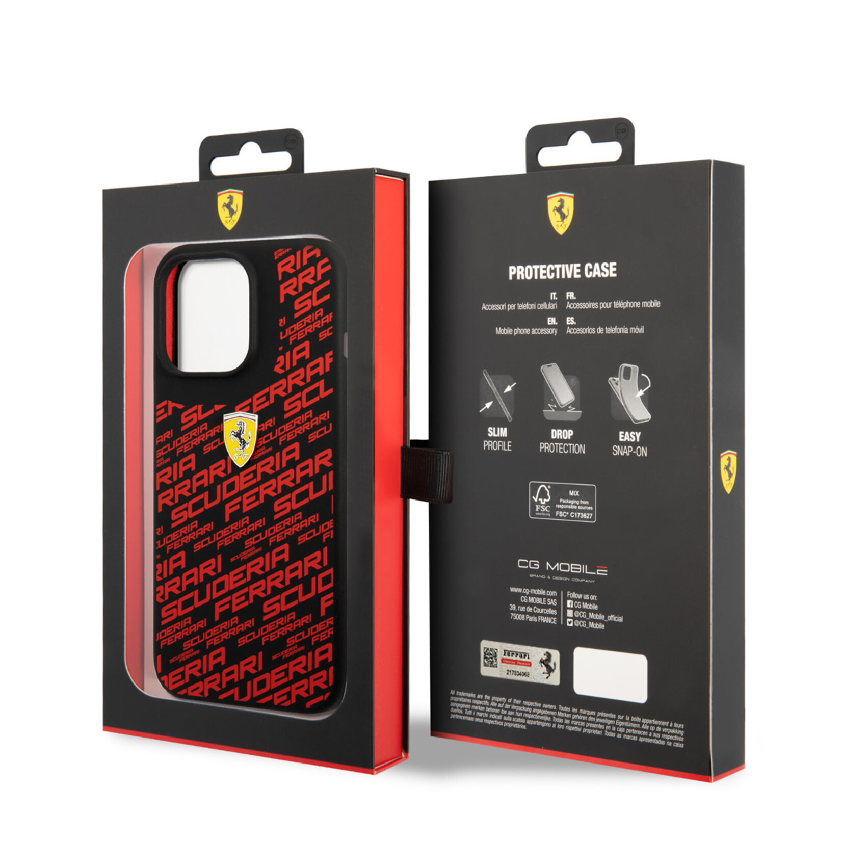 Ferrari Ferrari iPhone 14 Pro Max Hardcase Backcover - Scuderia All-Over - Zwart