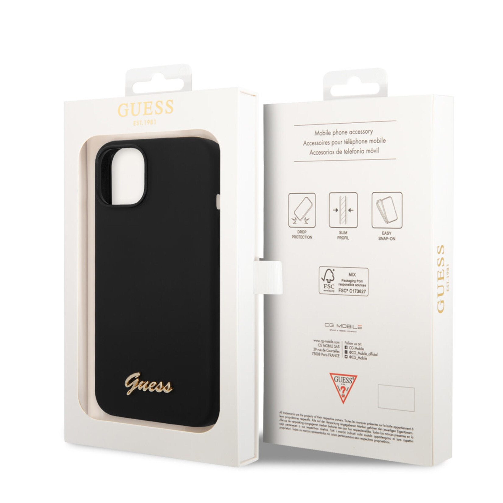 Guess Guess Back Cover Telefoonhoesje voor Apple iPhone 14 | Zwart, Silicone & Polycarbonaat | Bescherming & Duurzaamheid