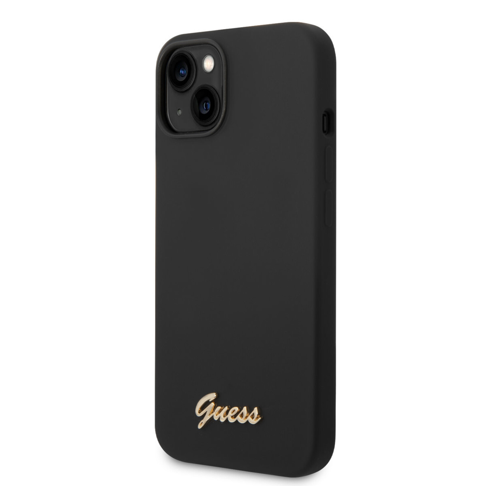 Guess Guess iPhone 14 Plus Silicone Backcover - Metal logo - Zwart