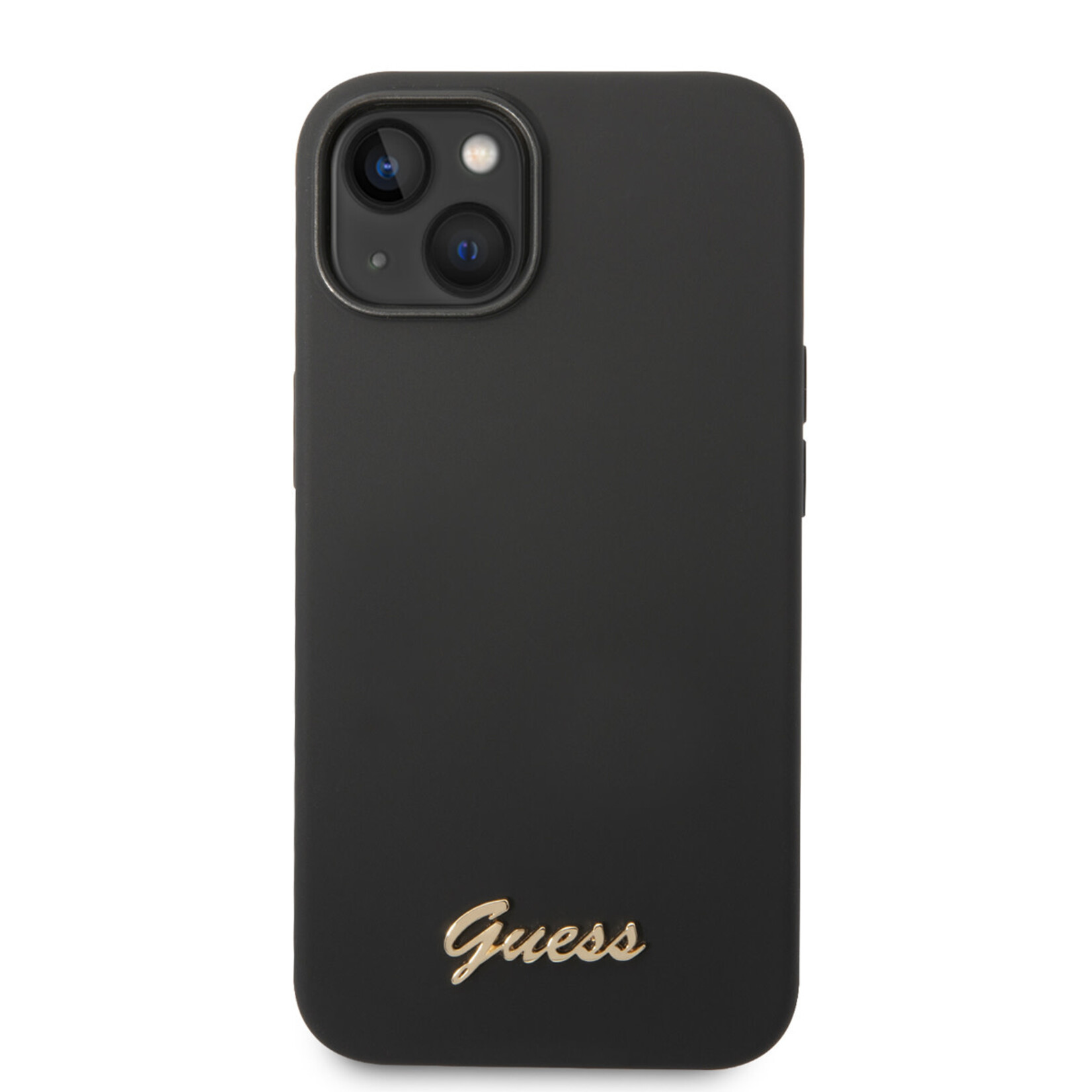 Guess Guess iPhone 14 Plus Silicone Backcover - Metal logo - Zwart