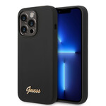 Guess Guess iPhone 14 Pro Silicone Backcover - Metal logo - Zwart