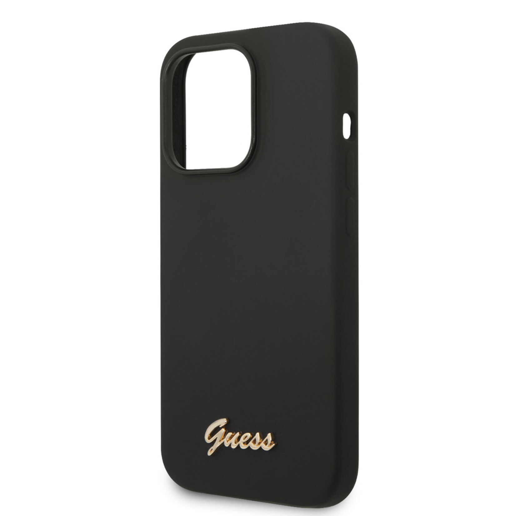 Guess Guess iPhone 14 Pro Silicone Backcover - Metal logo - Zwart