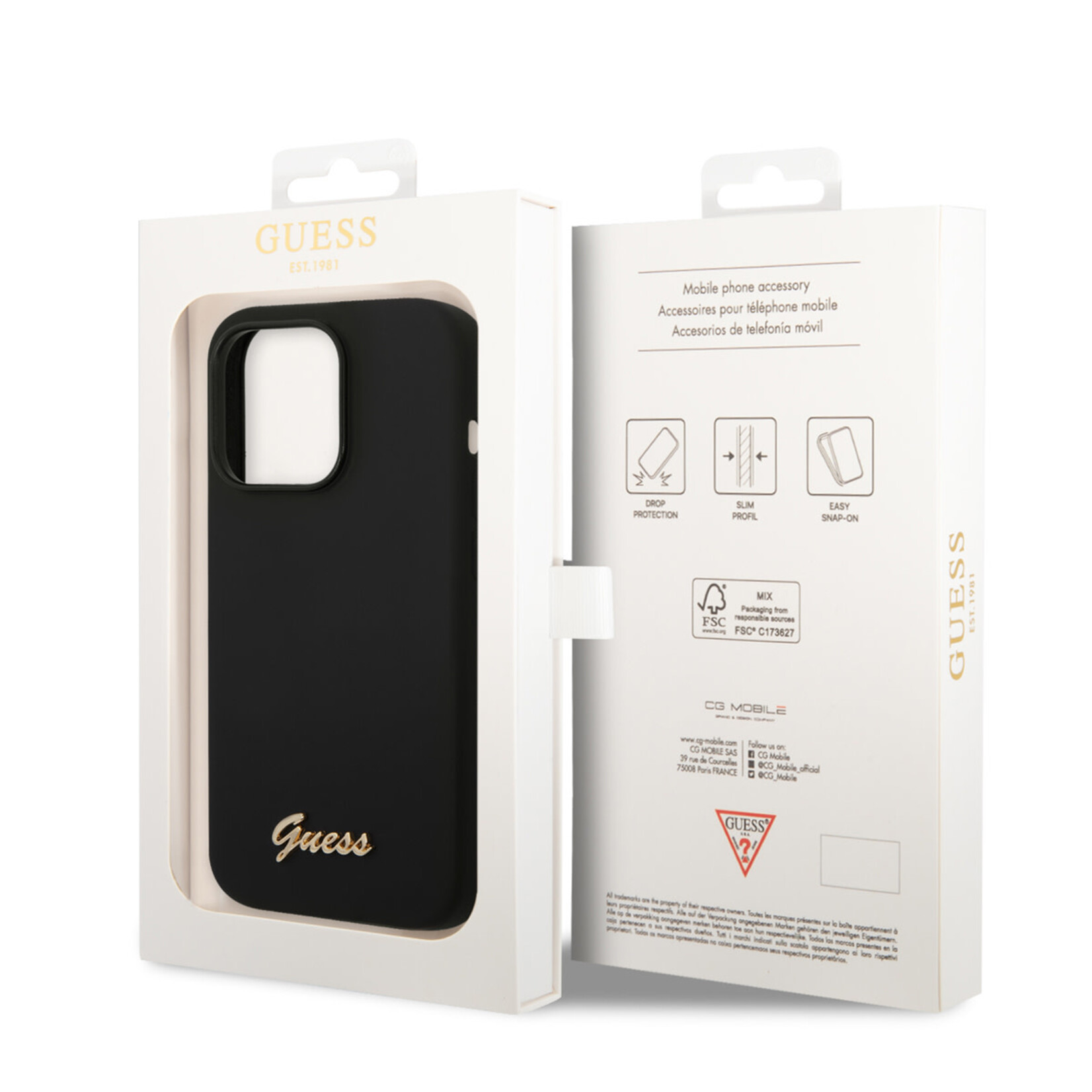 Guess Guess iPhone 14 Pro Silicone Backcover - Metal logo - Zwart