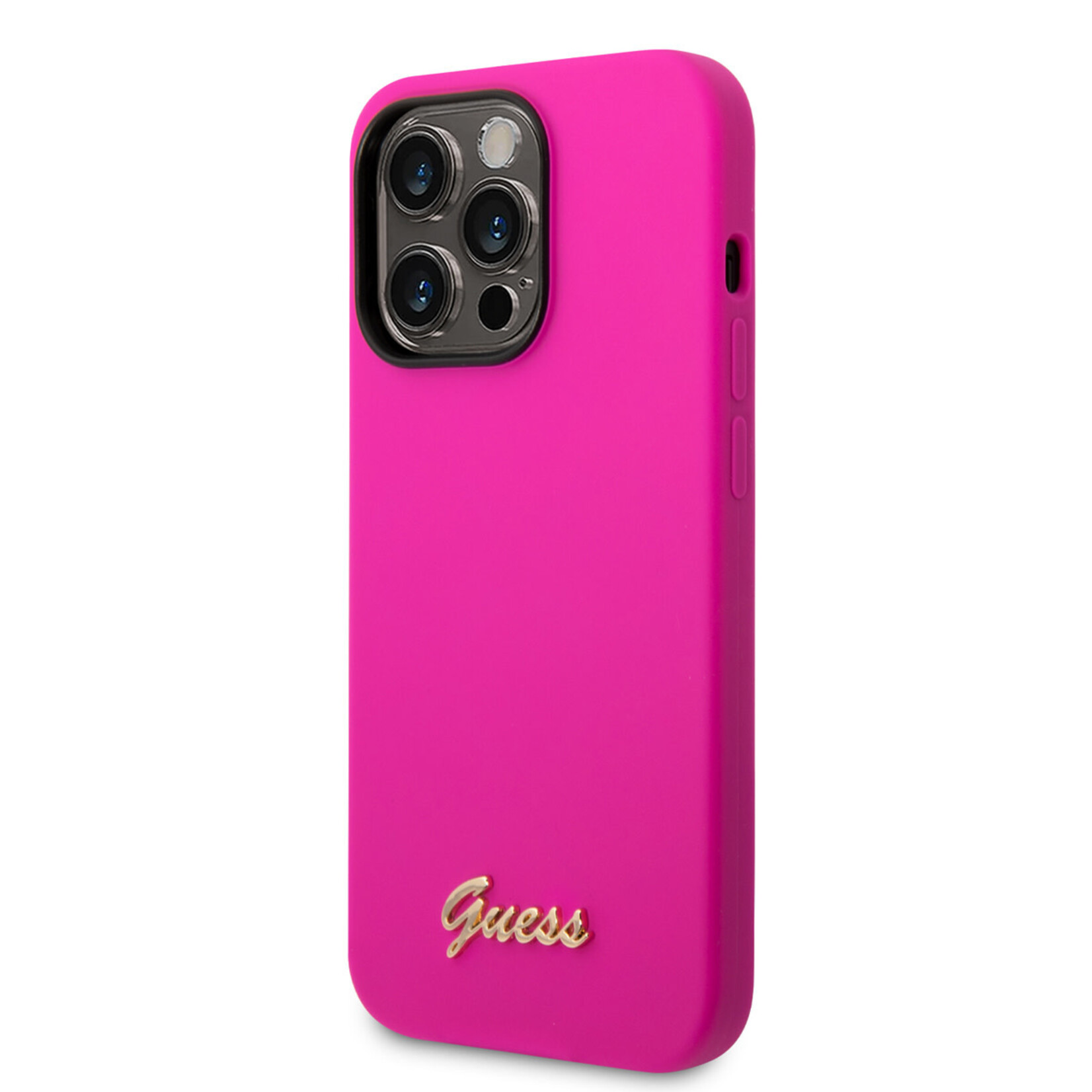 Guess Guess iPhone 14 Pro Silicone Backcover - Metal logo - Fuchsia