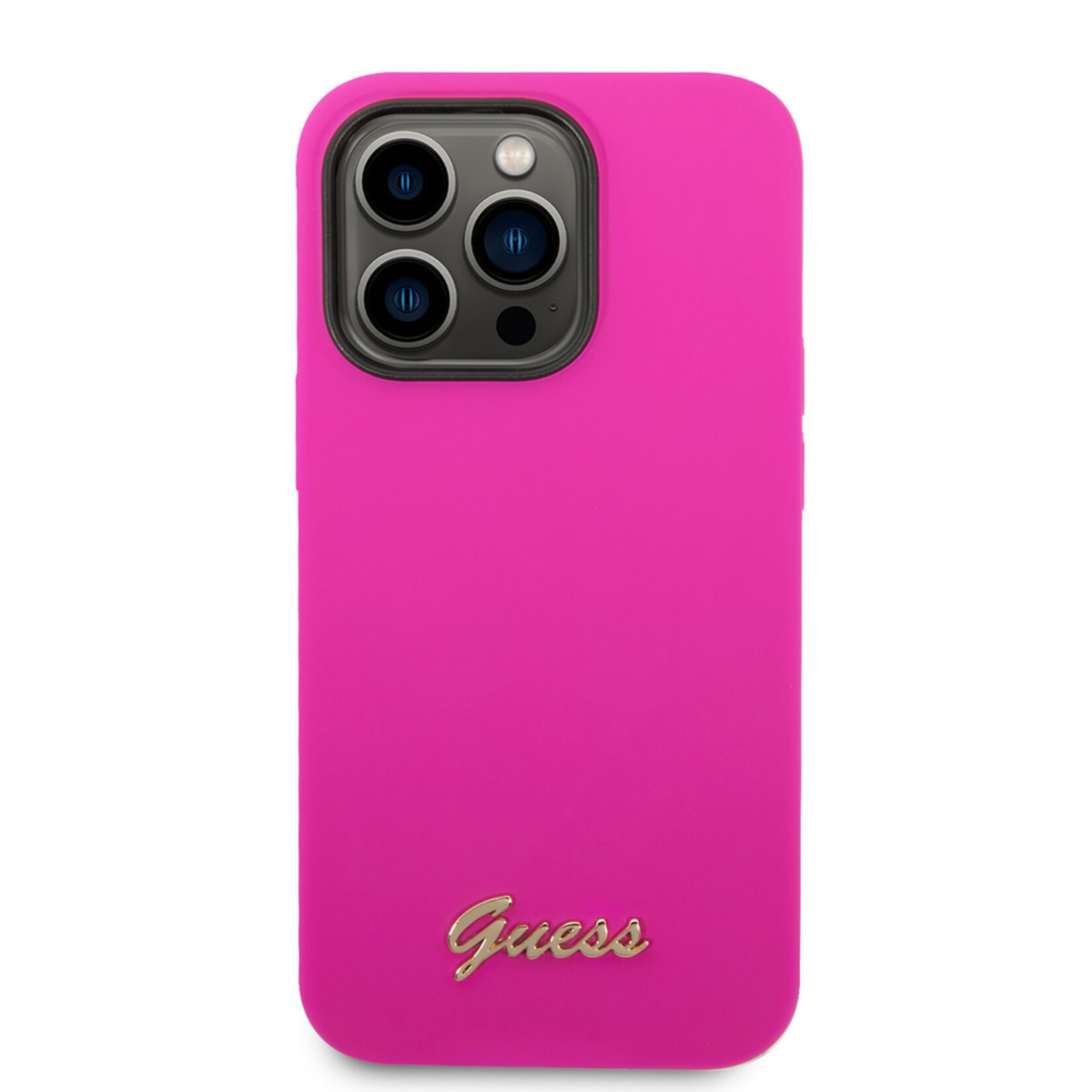 Guess Guess iPhone 14 Pro Silicone Backcover - Metal logo - Fuchsia