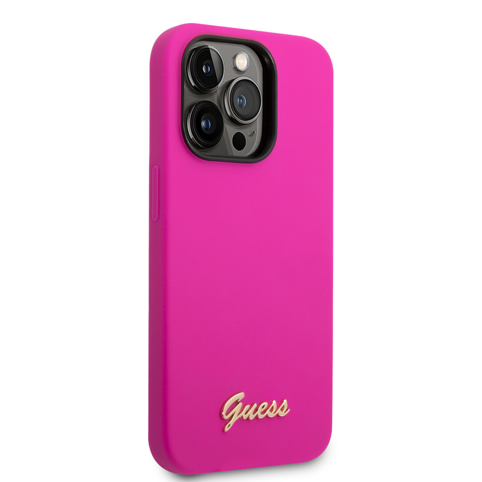 Guess Guess iPhone 14 Pro Silicone Backcover - Metal logo - Fuchsia