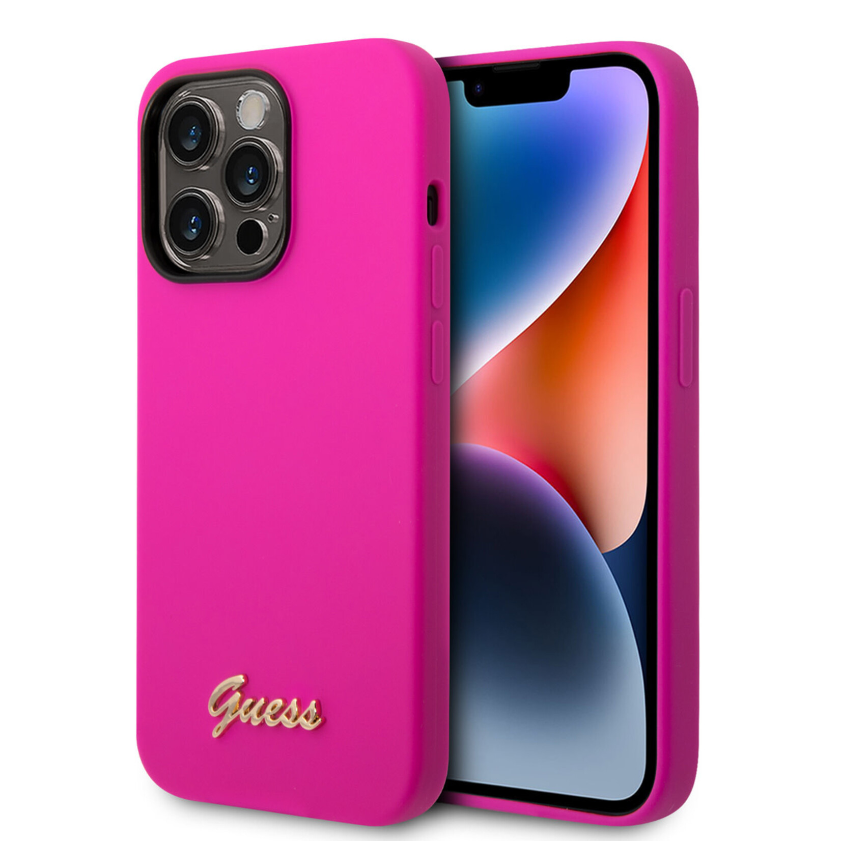 Guess Guess Apple iPhone 14 Pro Max Telefoonhoesje - Beschermende Back Cover van Silicone en Polycarbonaat - Roze Kleur