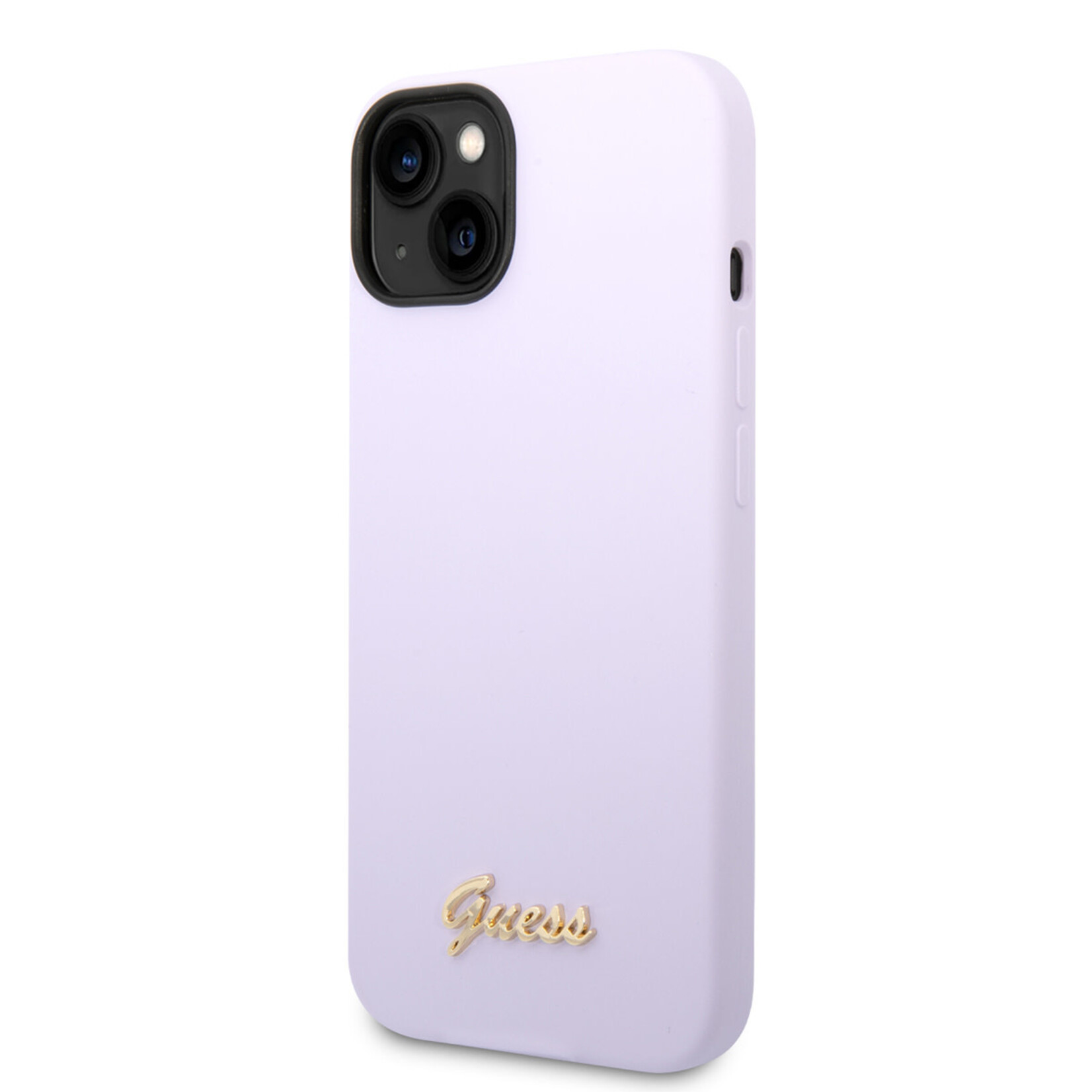 Guess Guess iPhone 14 Plus Silicone Backcover - Metal logo - Paars