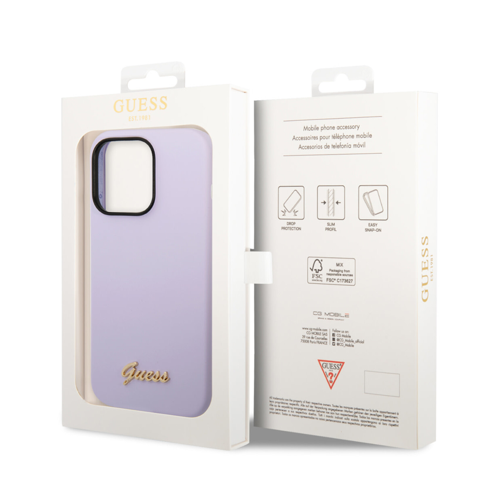 Guess Guess Apple iPhone 14 Pro Back Cover Hoesje - Paars - Silicone & Polycarbonaat - Beschermt Telefoon Perfect