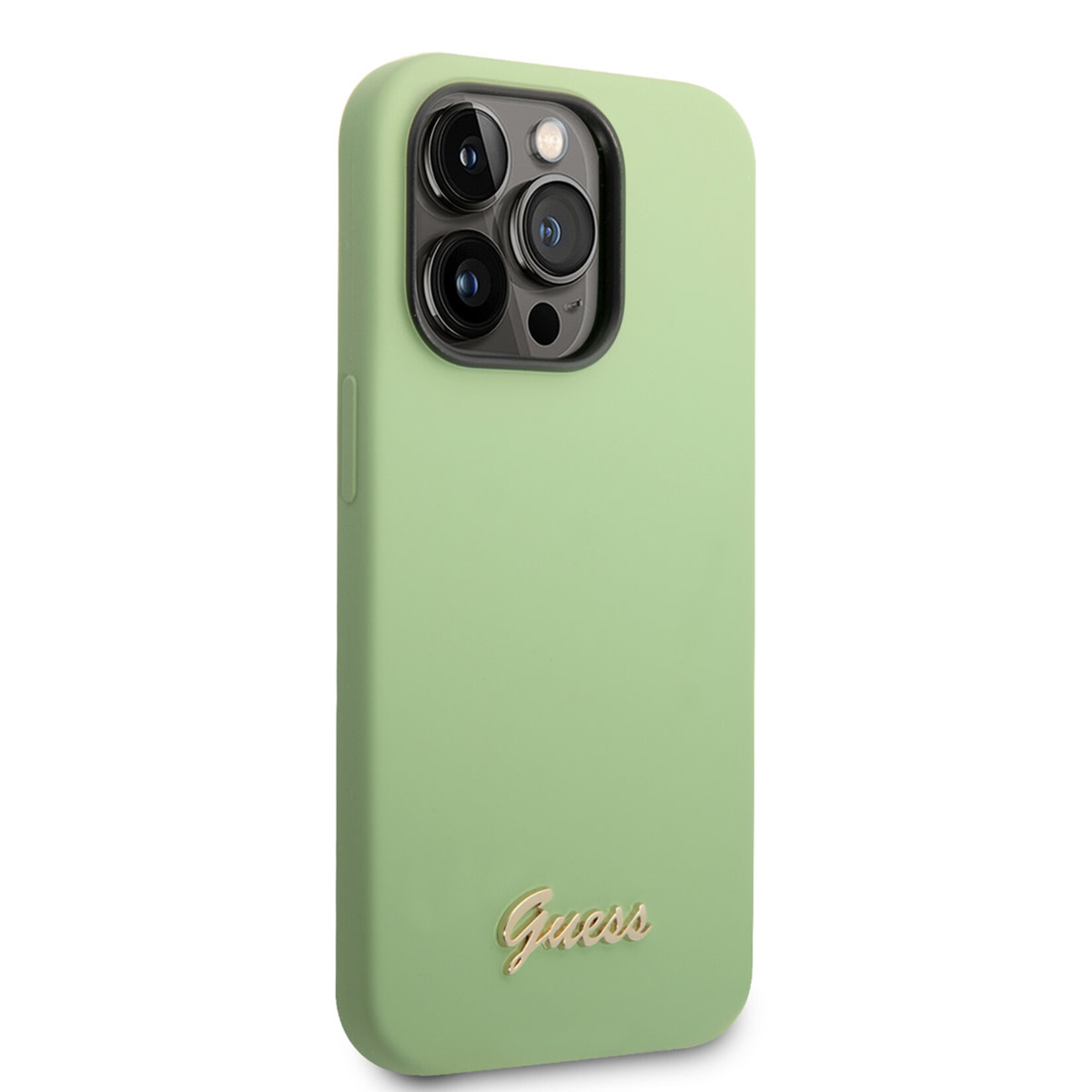 Guess Guess iPhone 14 Pro Max Silicone Backcover - Metal logo - Groen