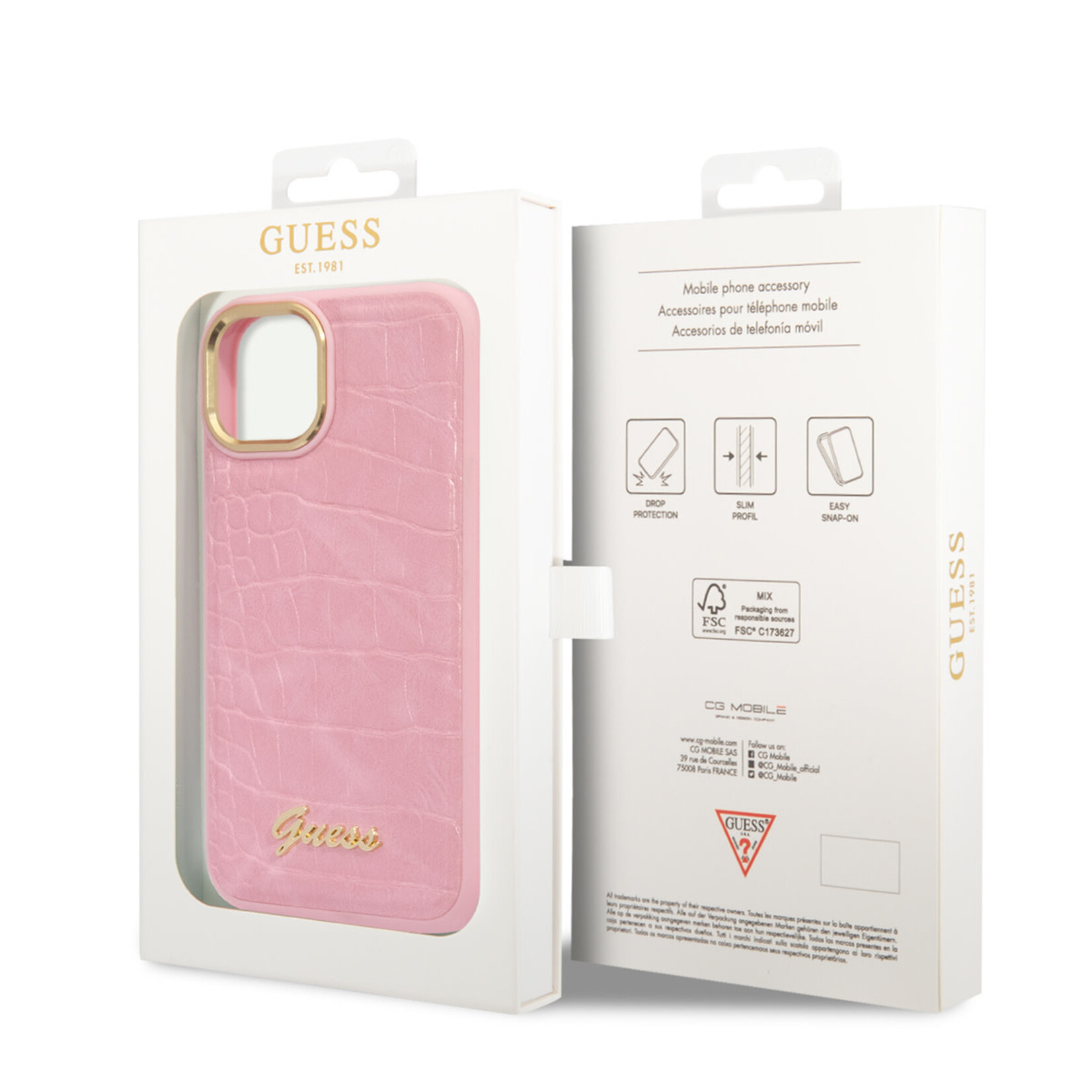 Guess Guess iPhone 14 Back Cover Hoesje - Roze PU Leer Beschermingshoesje voor Apple iPhone 14