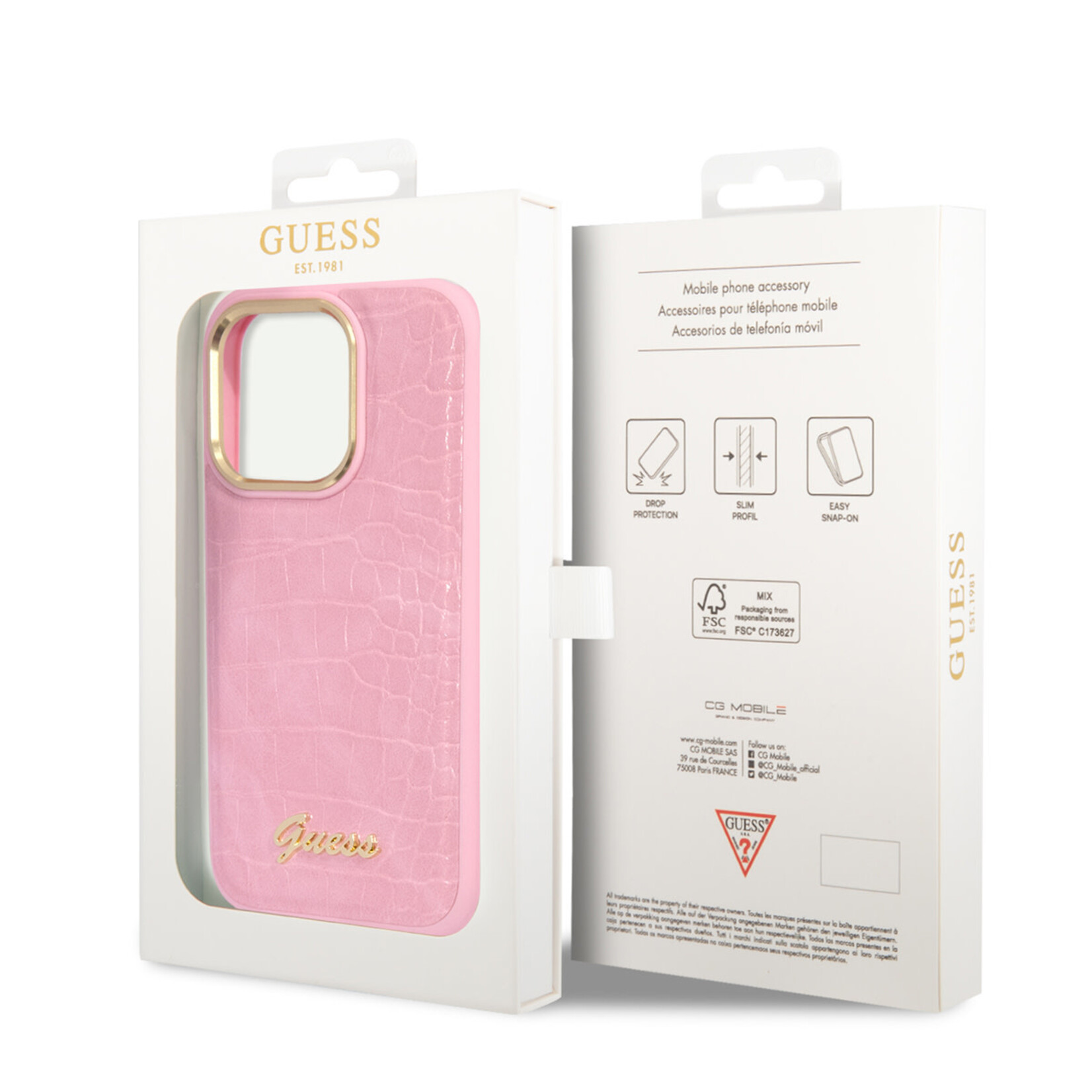 Guess Guess iPhone 14 Pro PU leer telefoonhoesje - Kleur: Roze - Bescherm je telefoon met een stijlvolle back cover