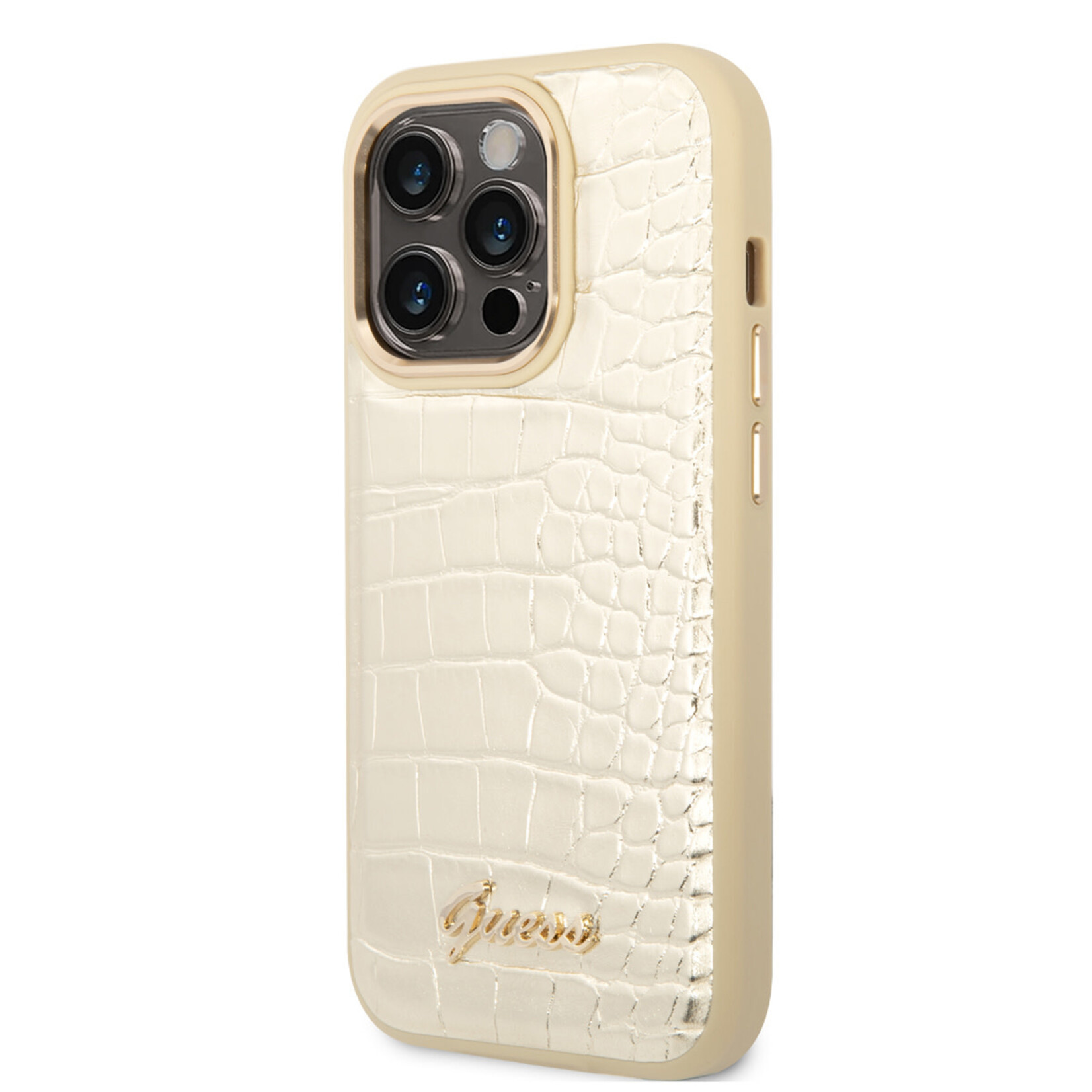 Guess GUESS Goud Pu Leer Telefoonhoesje voor Apple iPhone 14 Pro Max - Bescherm uw Telefoon & Geniet van Stijlvol Design.