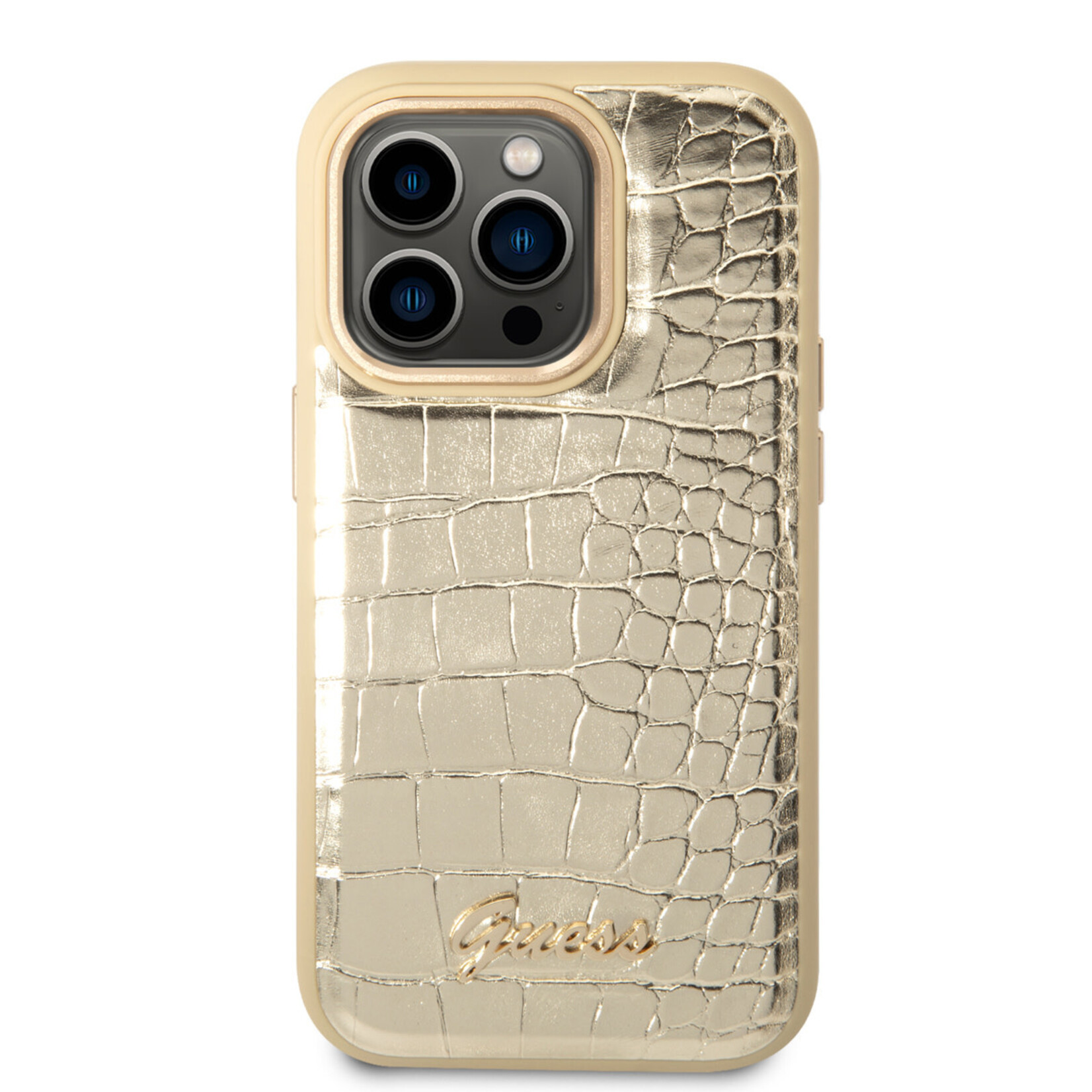 Guess GUESS Goud Pu Leer Telefoonhoesje voor Apple iPhone 14 Pro Max - Bescherm uw Telefoon & Geniet van Stijlvol Design.