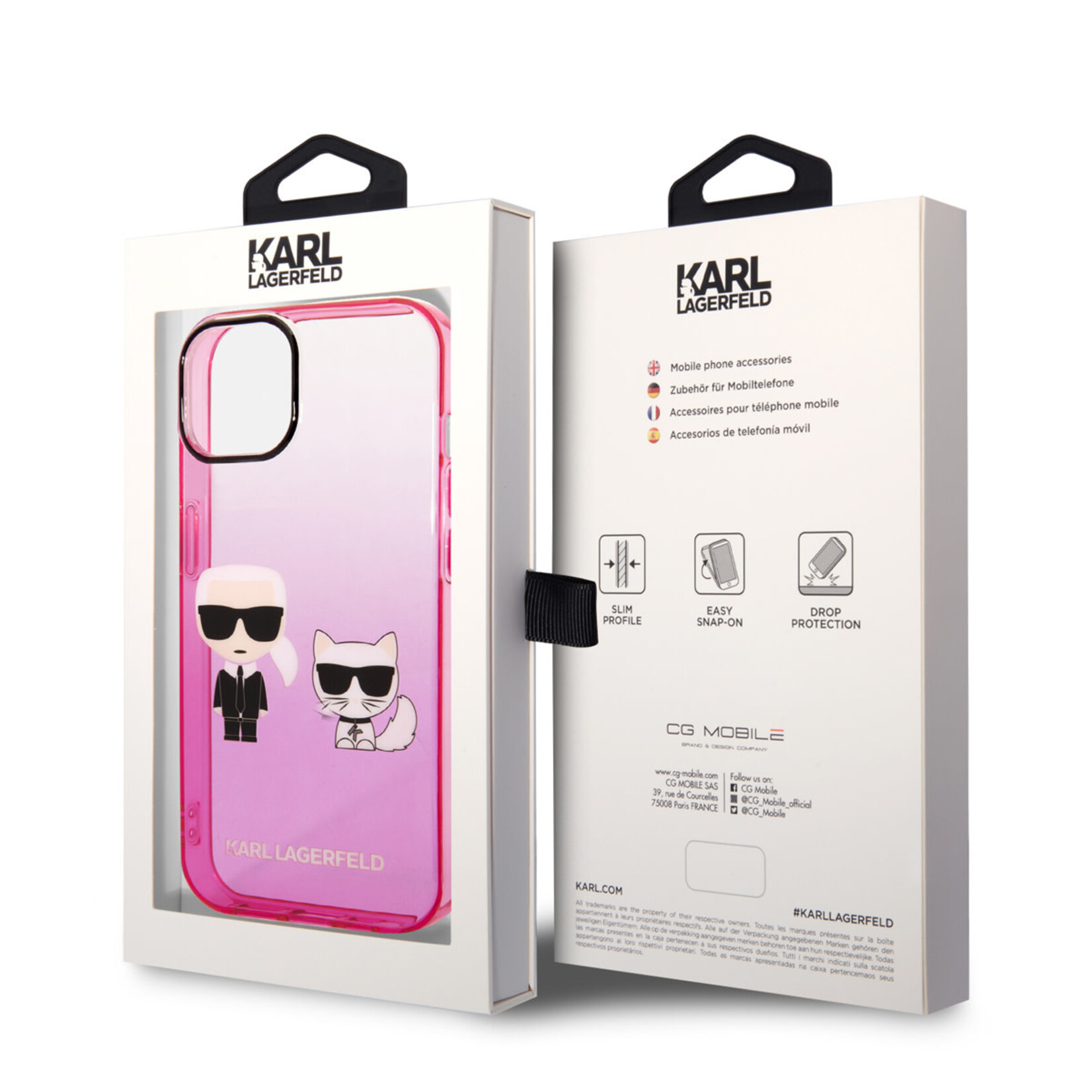 Karl Lagerfeld Karl Lagerfeld iPhone 14 Polycarbonaat;TPU Transparante Roze Back Cover Telefoonhoesje - Bescherm je Telefoon!