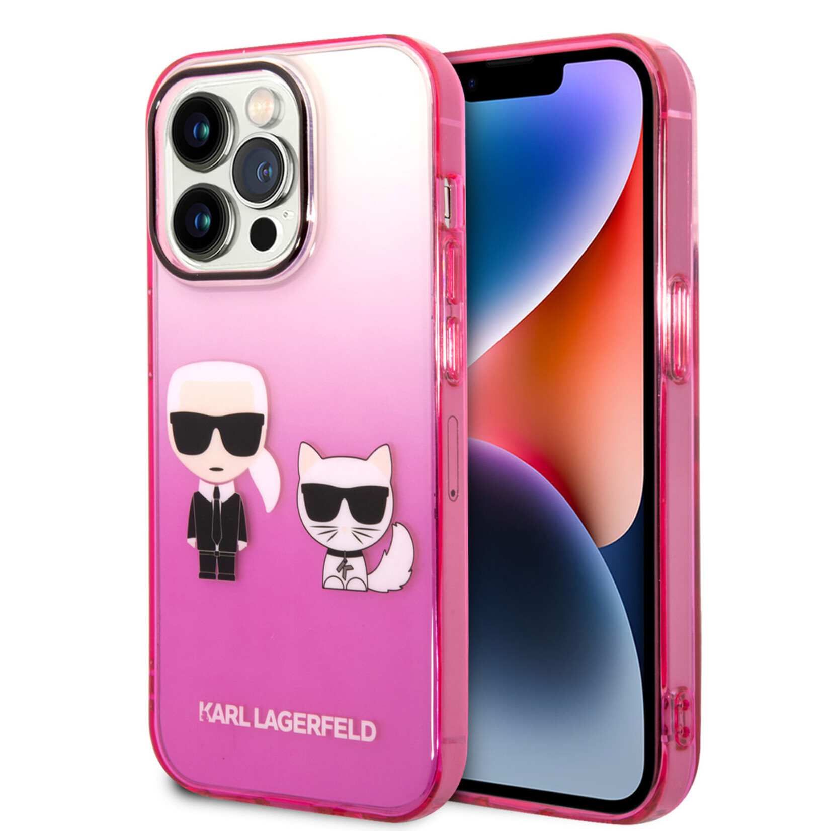 Karl Lagerfeld Karl Lagerfeld Apple iPhone 14 Pro Transparante Roze Polycarbonaat & TPU Back Cover - Bescherm je Telefoon!