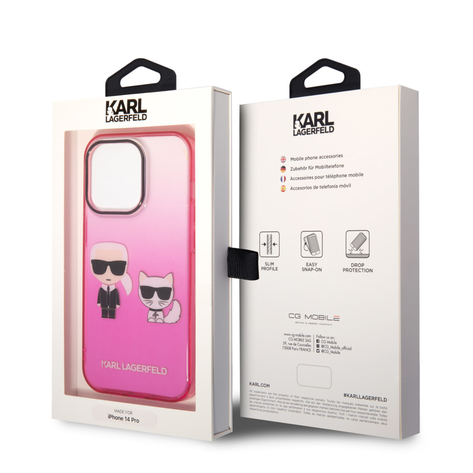 Karl Lagerfeld Karl Lagerfeld Apple iPhone 14 Pro Transparante Roze Polycarbonaat & TPU Back Cover - Bescherm je Telefoon!