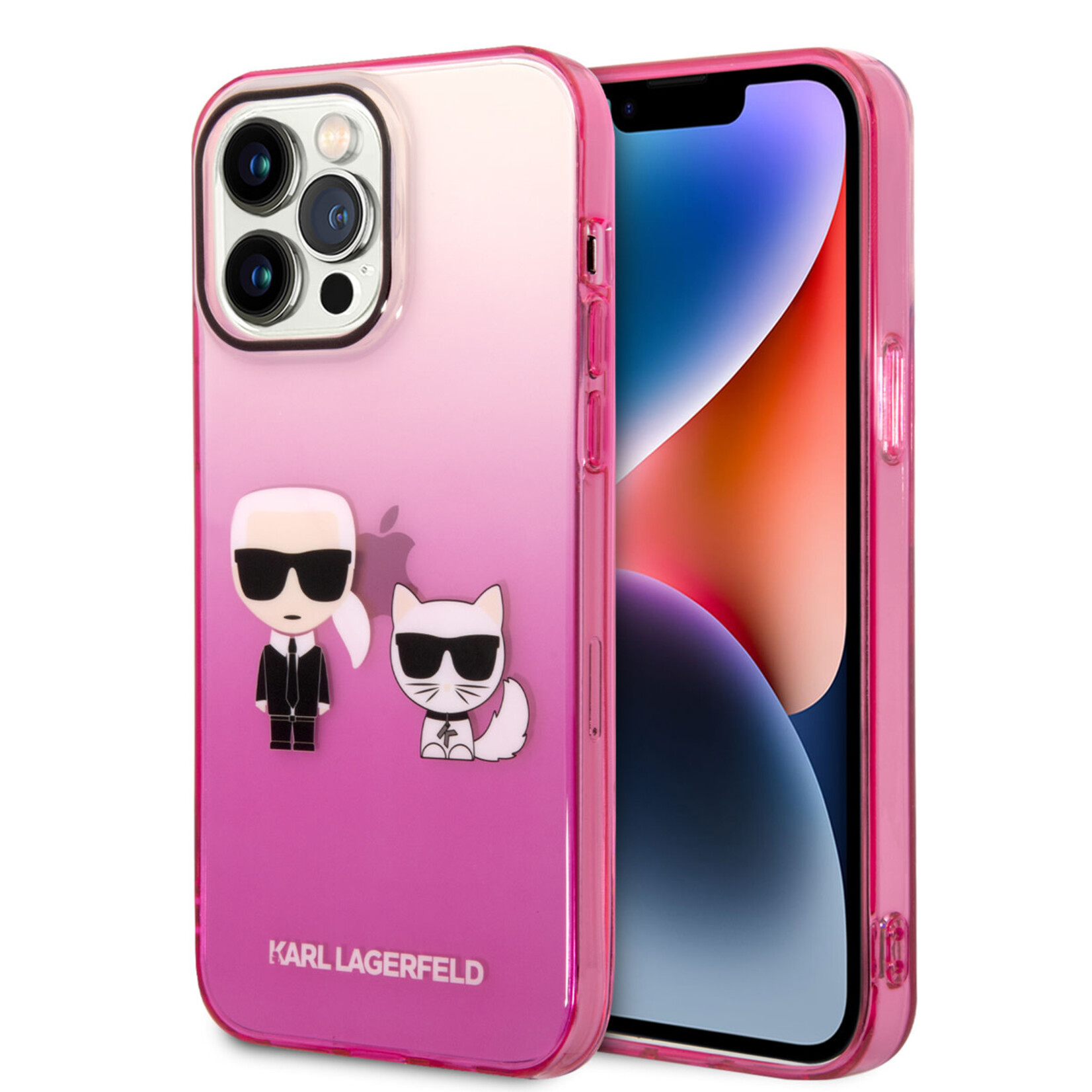 Karl Lagerfeld Karl Lagerfeld Transparant Roze Polycarbonaat en TPU Back Cover Telefoonhoesje voor Apple iPhone 14 Pro Max - Bescherm je Telefoon met Stijl!