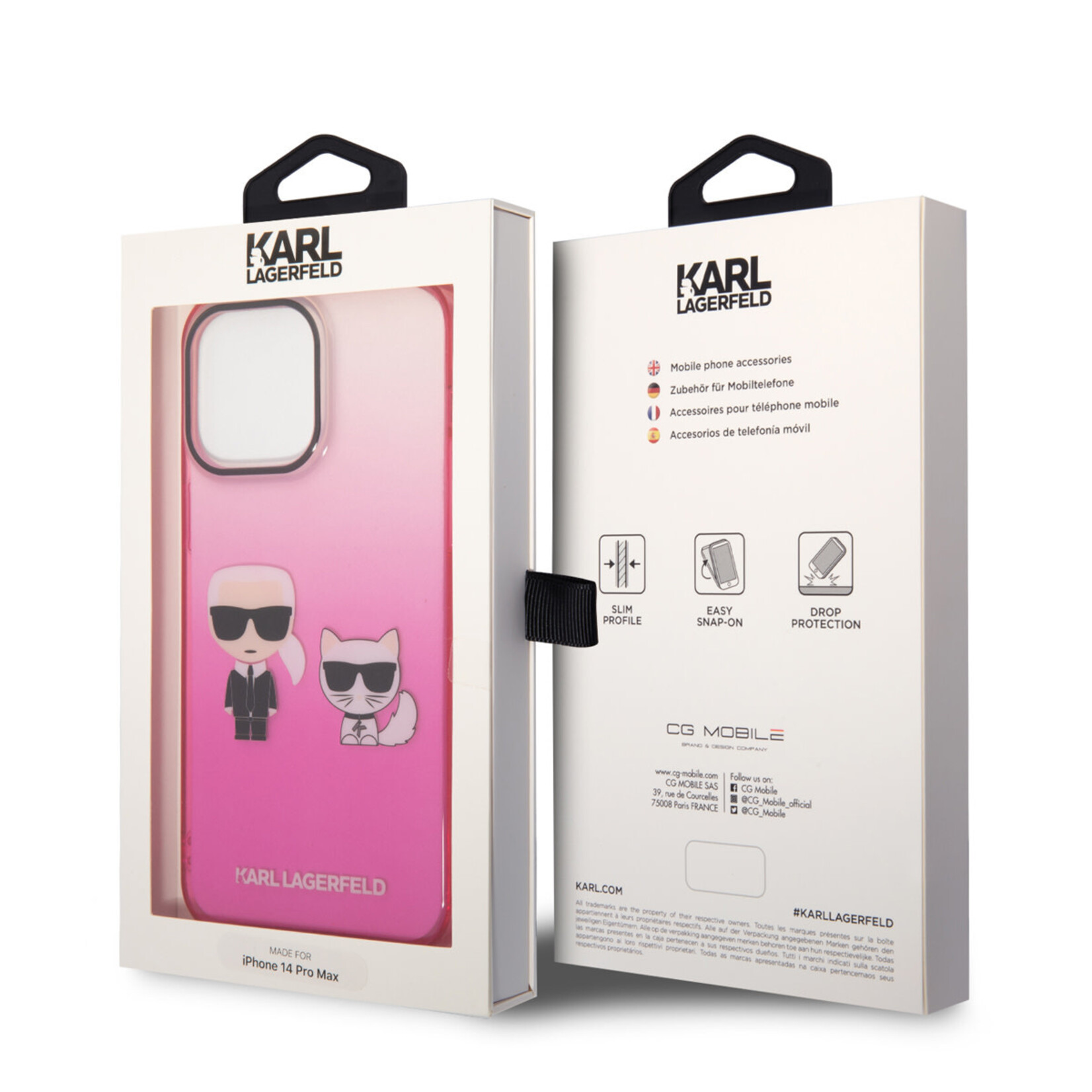 Karl Lagerfeld Karl Lagerfeld Transparant Roze Polycarbonaat en TPU Back Cover Telefoonhoesje voor Apple iPhone 14 Pro Max - Bescherm je Telefoon met Stijl!