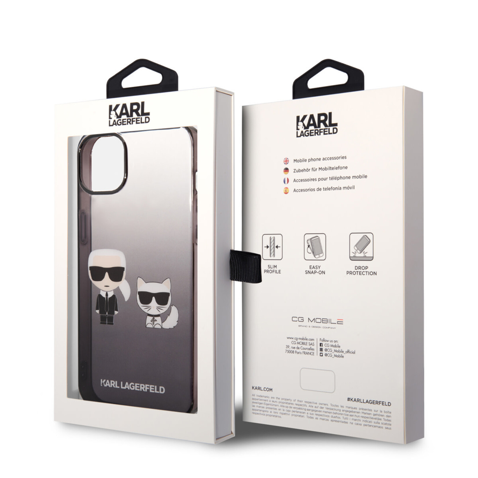 Karl Lagerfeld Karl Lagerfeld Premium Back Cover Telefoonhoesje voor Apple iPhone 14 Plus - Transparant/Zwart - Polycarbonaat/TPU - Uitstekende Bescherming