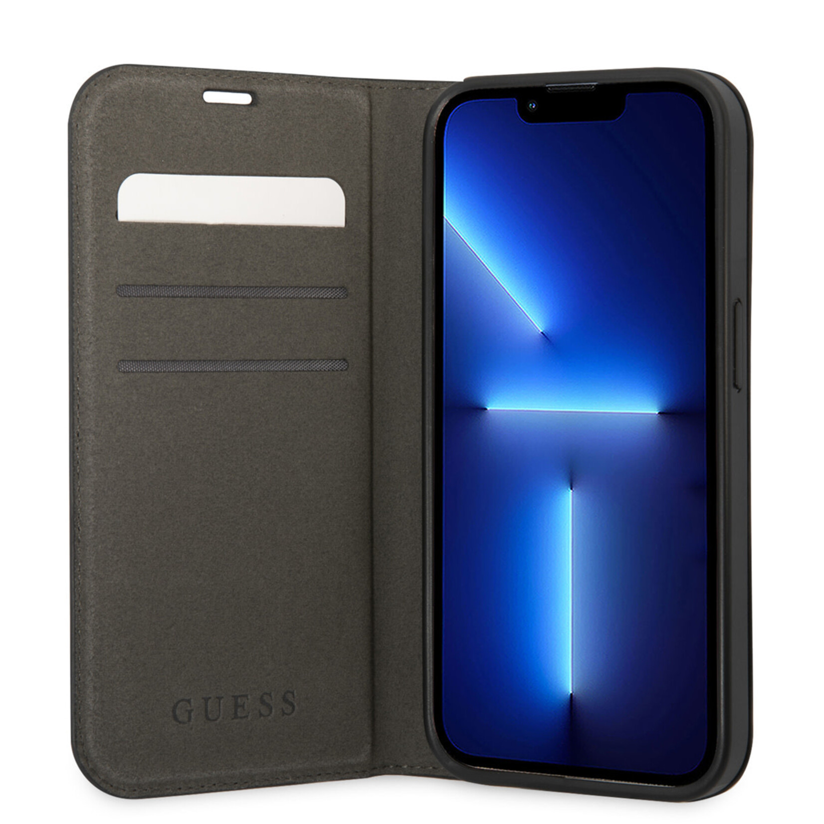 Guess Guess iPhone 14 Plus Smartphonehoesje - Zwart PU Leer - Beschermend Boek Case - Perfecte Bescherming voor je Telefoon