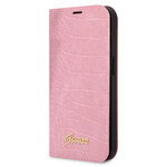 Guess Guess Apple iPhone 14 Smartphonehoesje met Boekvorm, Roze PU-Leer en Uitstekende Bescherming.