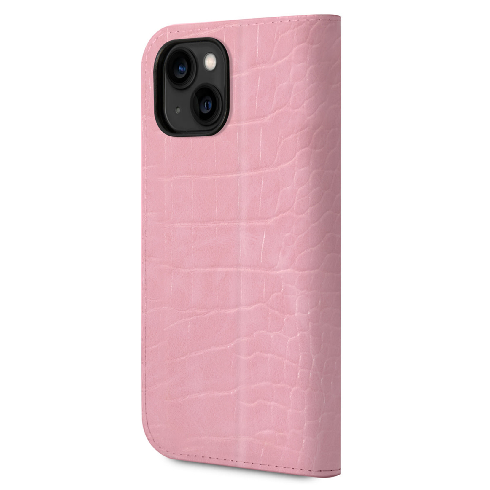 Guess Guess Apple iPhone 14 Smartphonehoesje met Boekvorm, Roze PU-Leer en Uitstekende Bescherming.