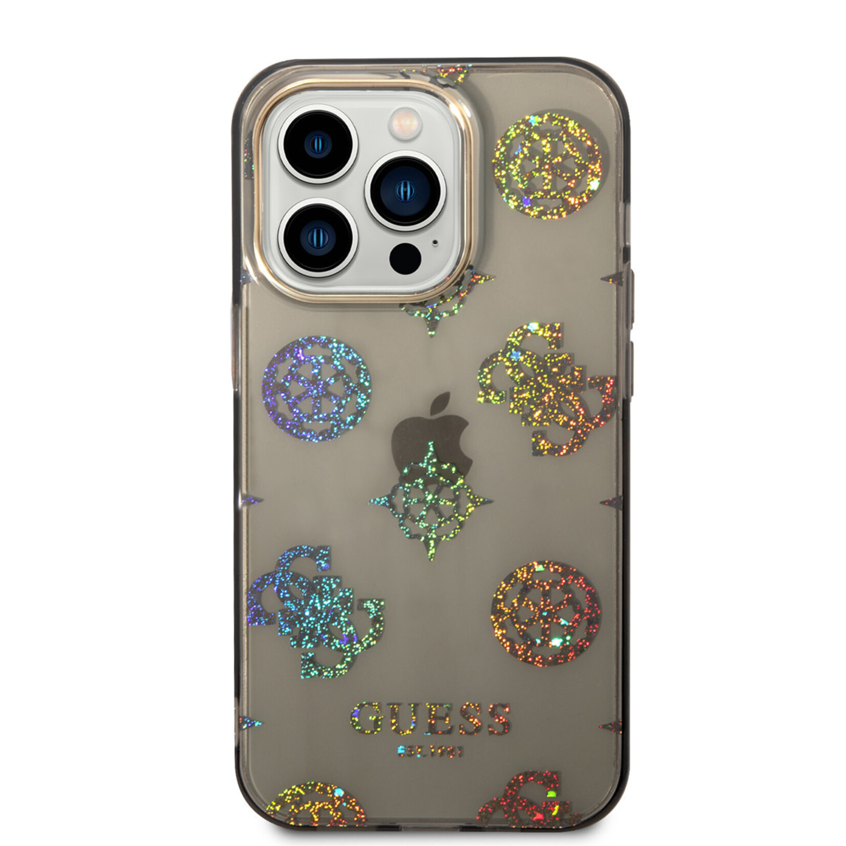 Guess Guess iPhone 14 Pro Hardcase Backcover - Peony Glitter - Zwart