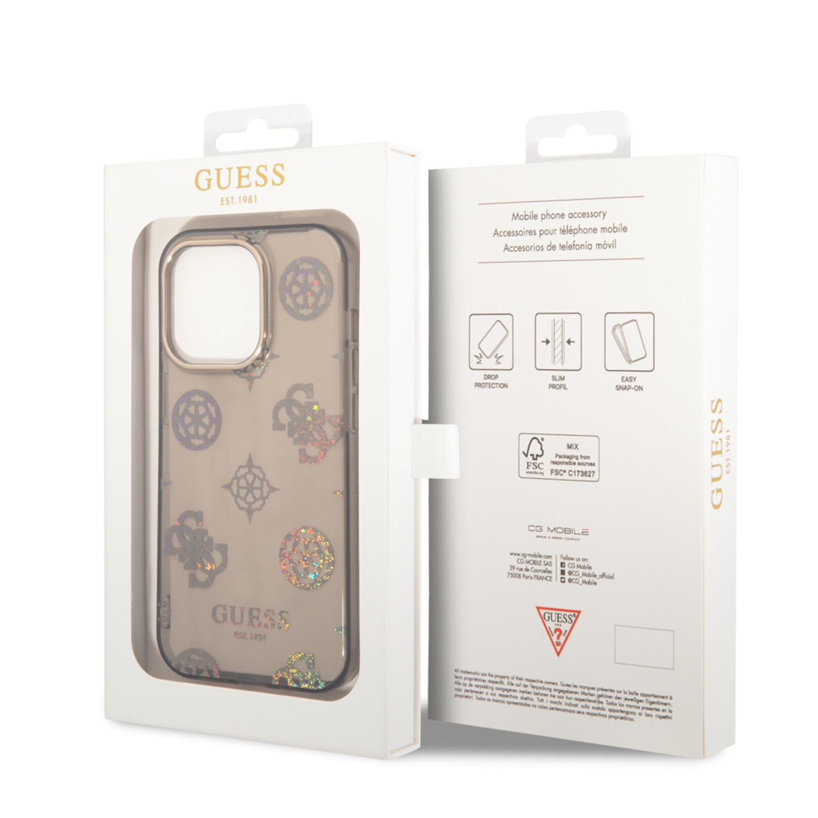 Guess Guess iPhone 14 Pro Hardcase Backcover - Peony Glitter - Zwart