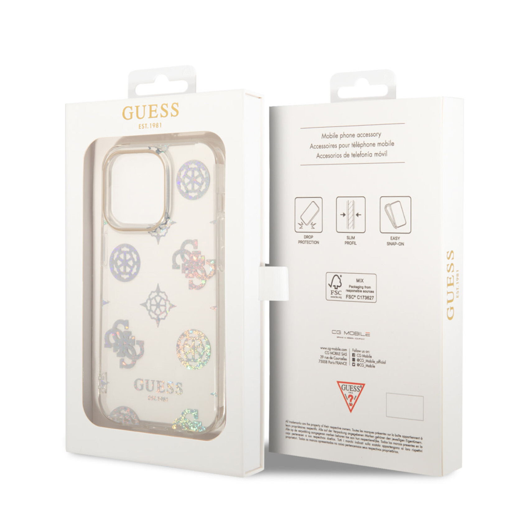 Guess GUESS Telefoonhoesje voor Apple iPhone 14 Pro - Wit TPU Back Cover - Bescherming & Stijl