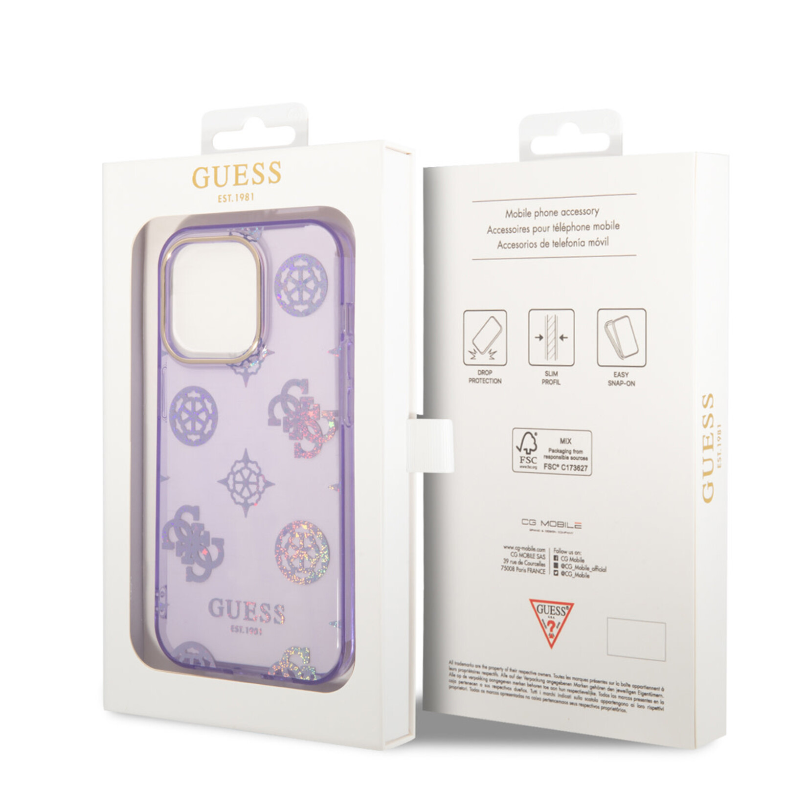 Guess Guess Paars TPU Back Cover Telefoonhoesje voor Apple iPhone 14 Pro - Bescherm je Telefoon & Laat Je Uniek Uitstralen.