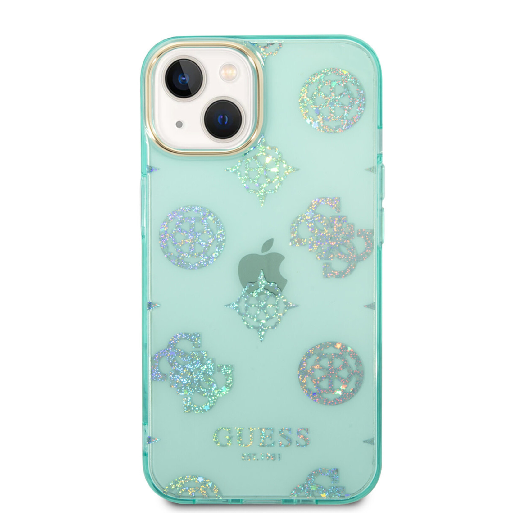 Guess Guess iPhone 14 Hardcase Backcover - Peony Glitter - Turquoise