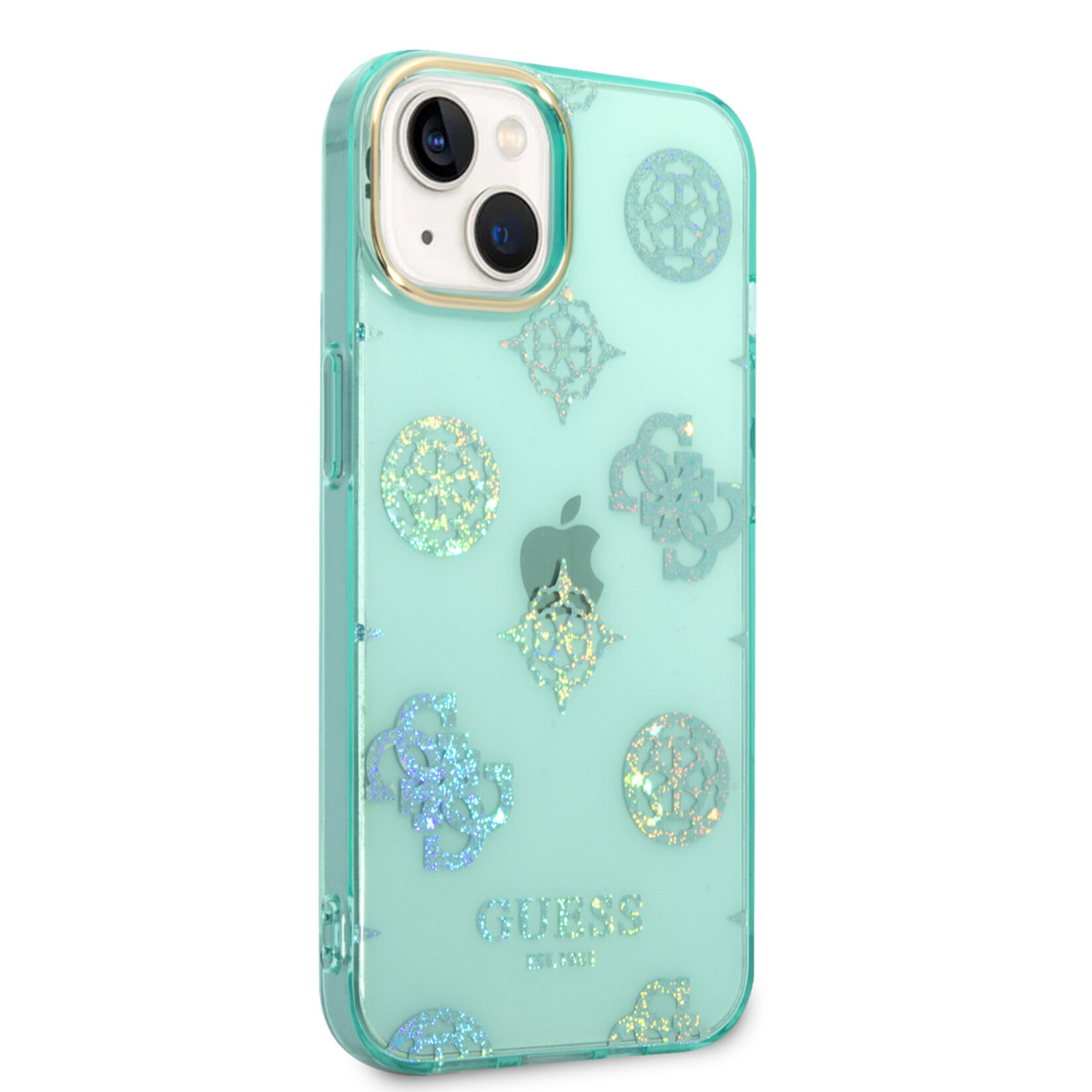 Guess Guess iPhone 14 Hardcase Backcover - Peony Glitter - Turquoise