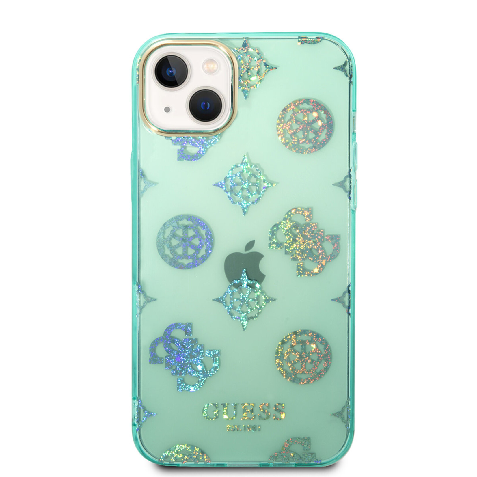 Guess Guess iPhone 14 Plus Hardcase Backcover - Peony Glitter - Turquoise