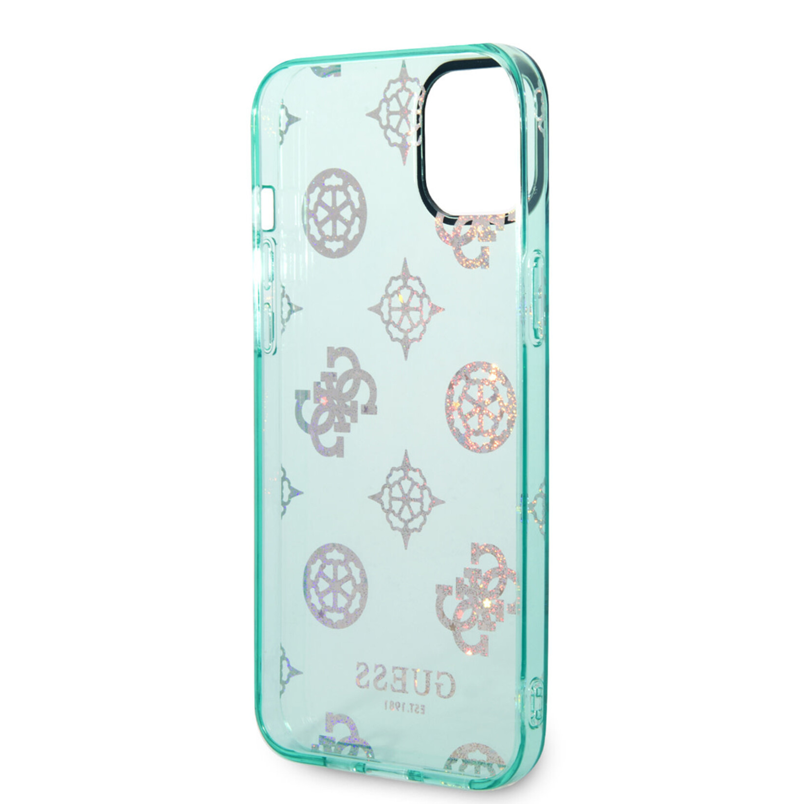 Guess Guess iPhone 14 Plus Hardcase Backcover - Peony Glitter - Turquoise