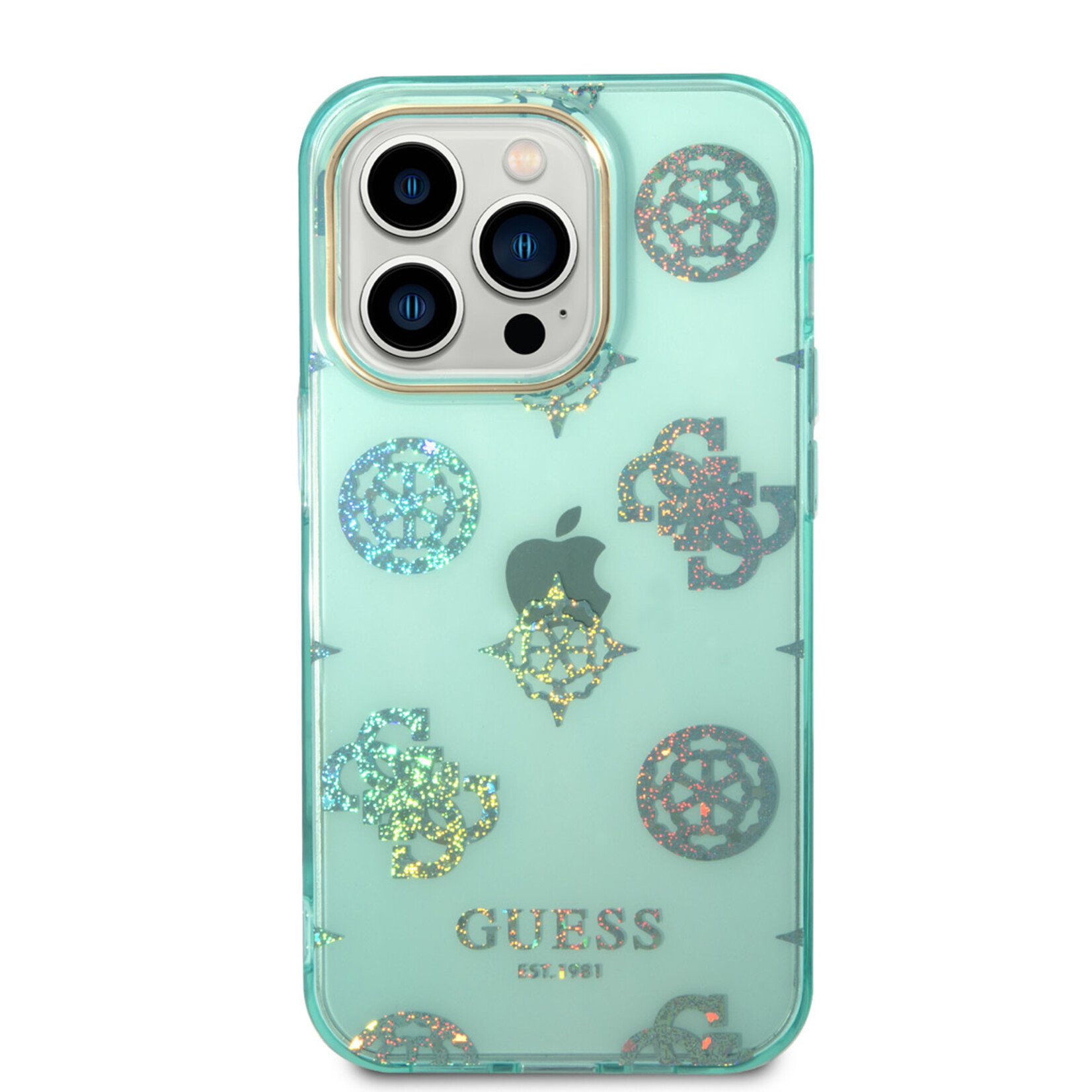 Guess Guess iPhone 14 Pro Back Cover Telefoonhoesje - Groen & Blauw TPU Bescherming - Merk & Kwaliteit