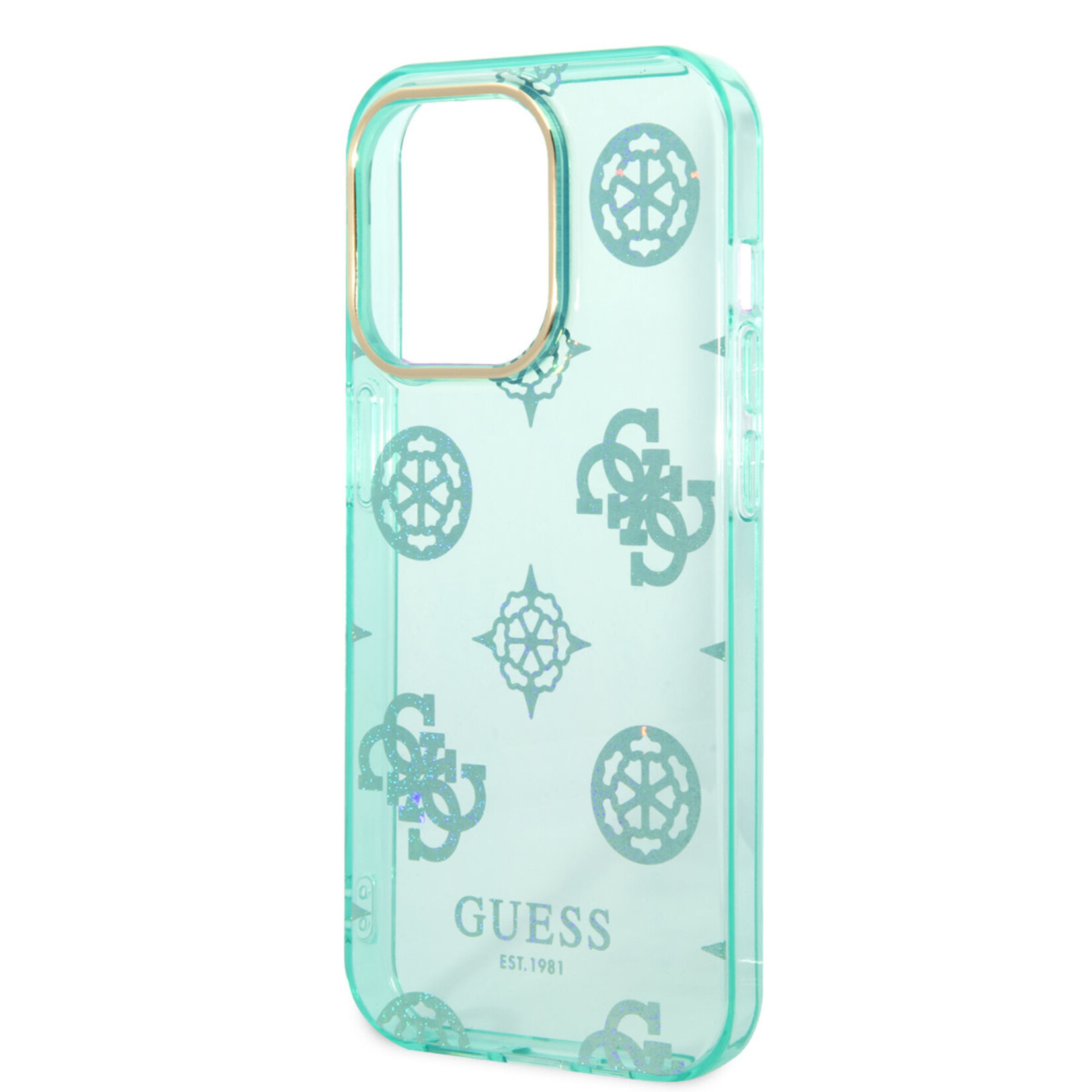 Guess Guess iPhone 14 Pro Back Cover Telefoonhoesje - Groen & Blauw TPU Bescherming - Merk & Kwaliteit