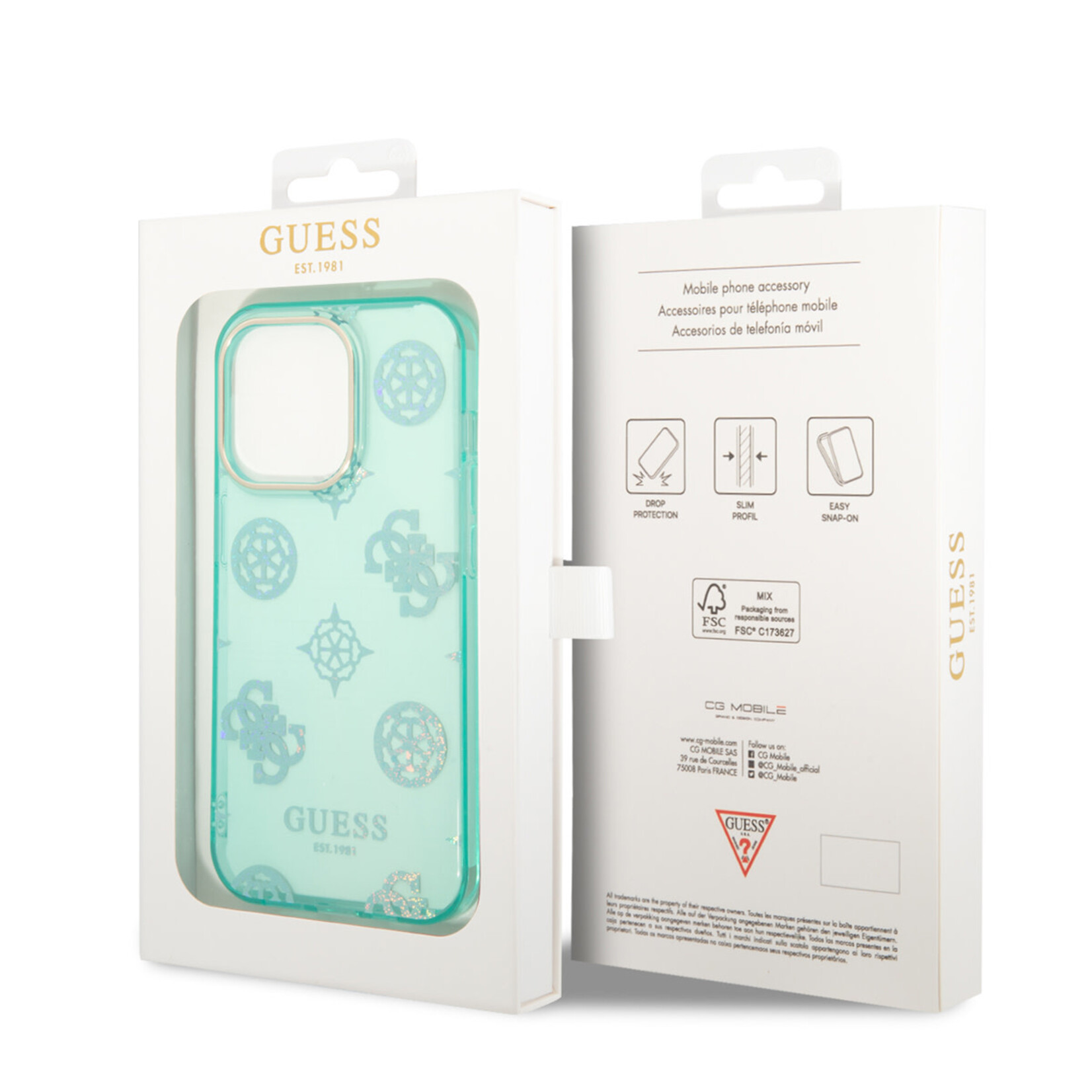 Guess Guess iPhone 14 Pro Back Cover Telefoonhoesje - Groen & Blauw TPU Bescherming - Merk & Kwaliteit