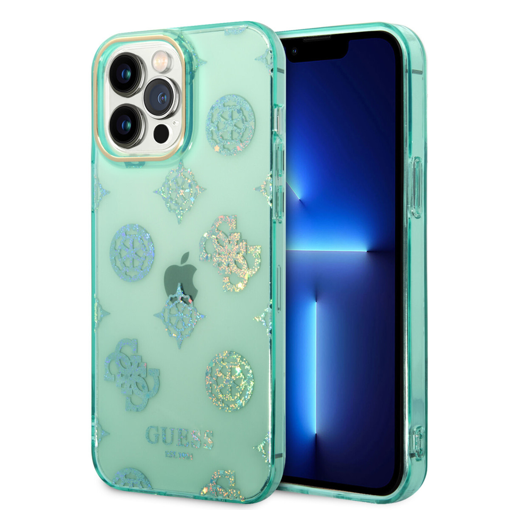 Guess Guess Telefoonhoesje voor Apple iPhone 14 Pro Max - Back Cover - TPU - Groen & Blauw - Bescherming