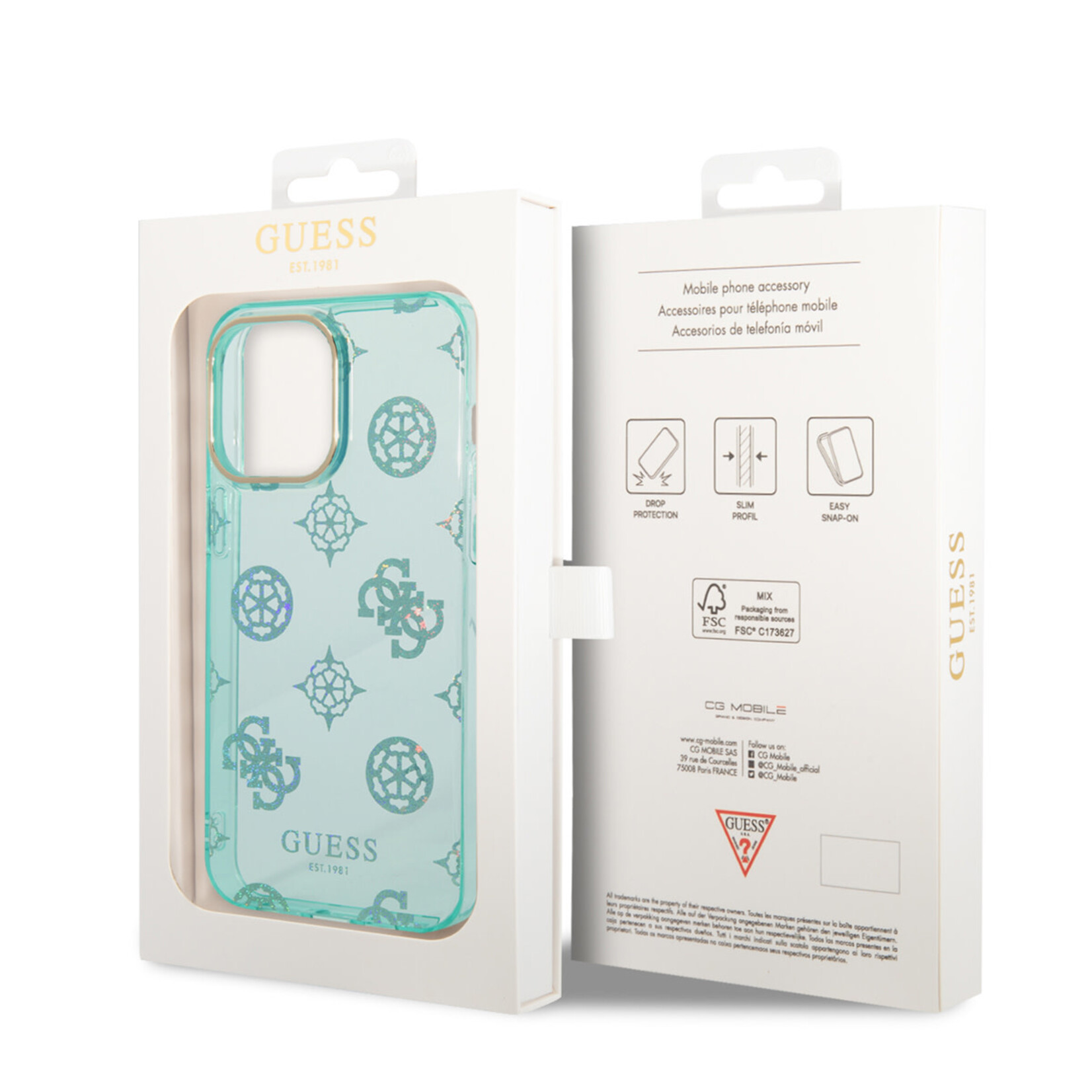 Guess Guess Telefoonhoesje voor Apple iPhone 14 Pro Max - Back Cover - TPU - Groen & Blauw - Bescherming