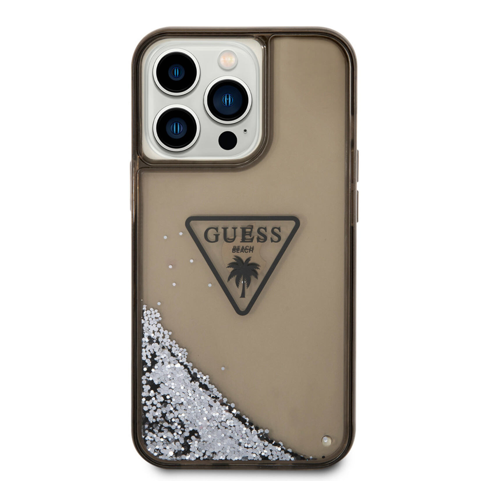 Guess Guess iPhone 14 Pro Hardcase Backcover - Liquid Glitter - Doorzichtig - Zwart